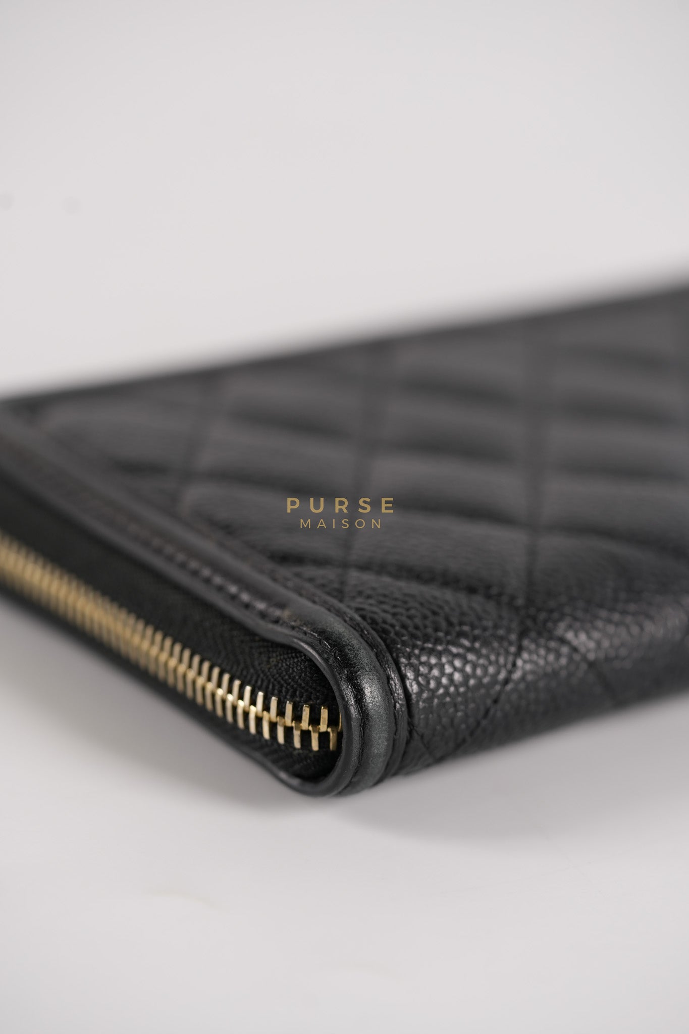 CC Filigree Long Wallet in Black Caviar Leather & Light Gold Hardware Series 26 | Purse Maison Luxury Bags Shop