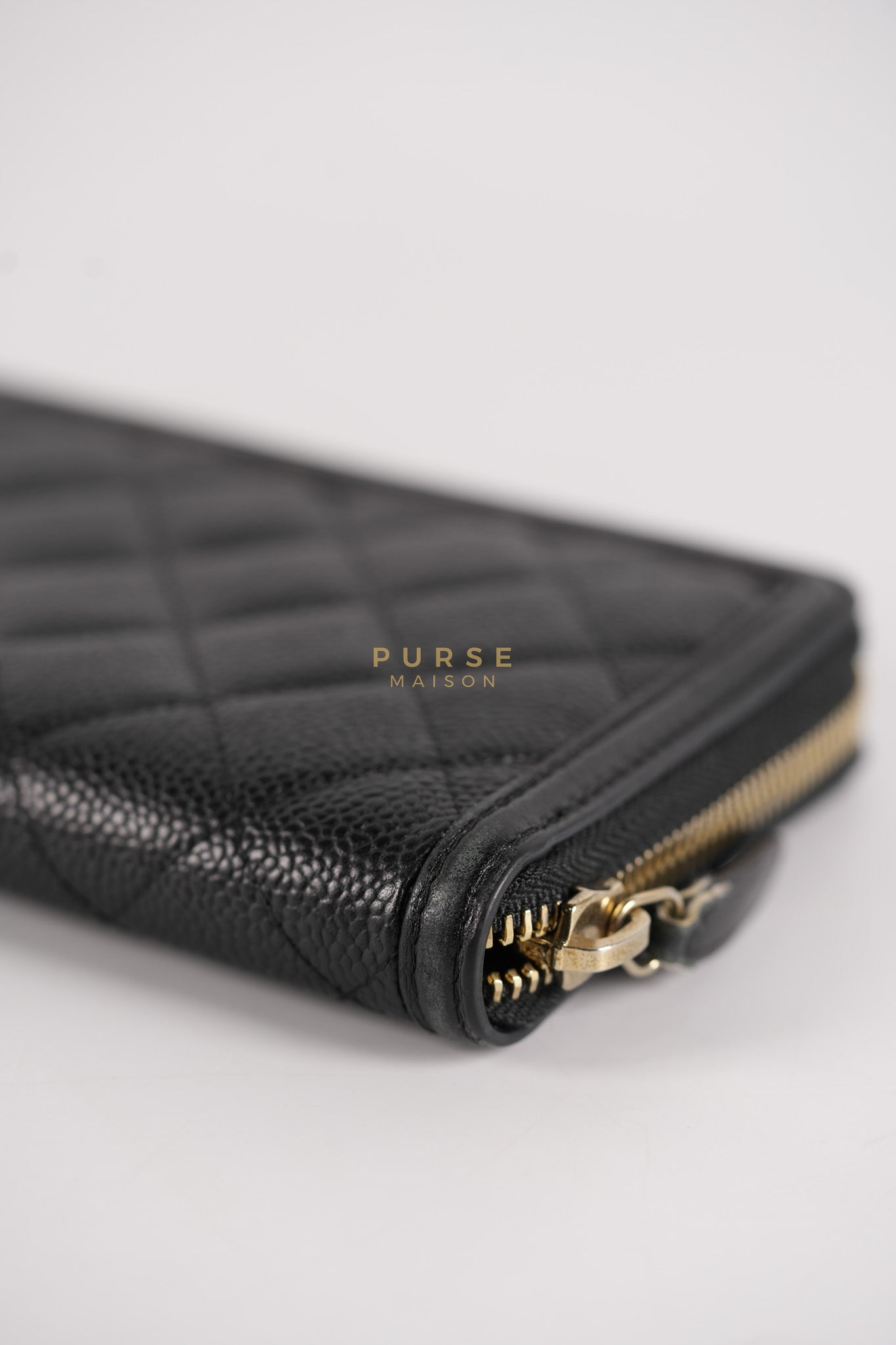 CC Filigree Long Wallet in Black Caviar Leather & Light Gold Hardware Series 26 | Purse Maison Luxury Bags Shop