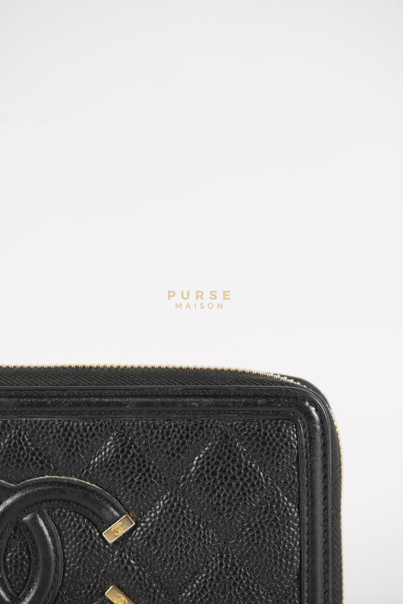 CC Filigree Long Wallet in Black Caviar Leather & Light Gold Hardware Series 26 | Purse Maison Luxury Bags Shop