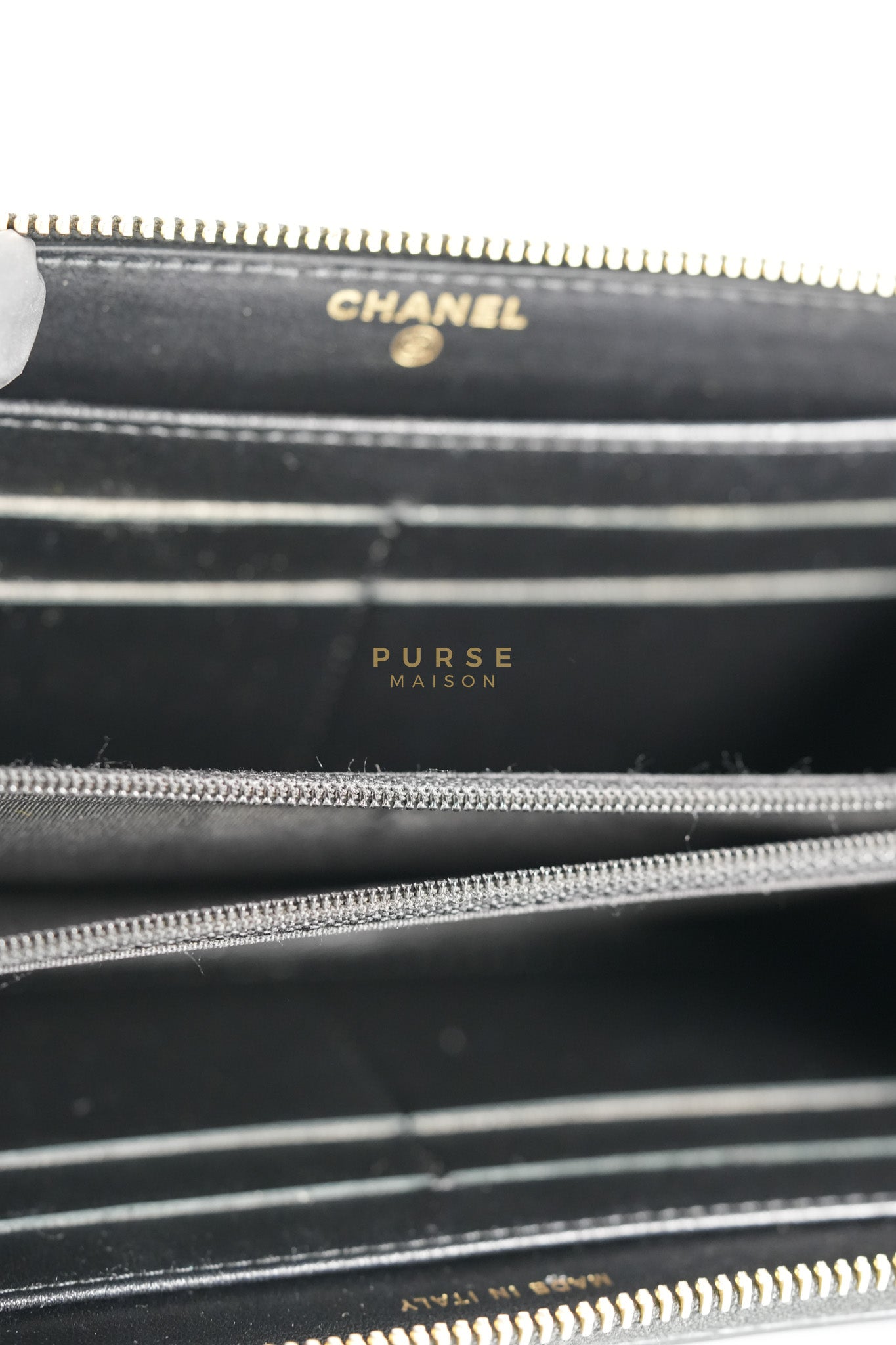 CC Filigree Long Wallet in Black Caviar Leather & Light Gold Hardware Series 26 | Purse Maison Luxury Bags Shop
