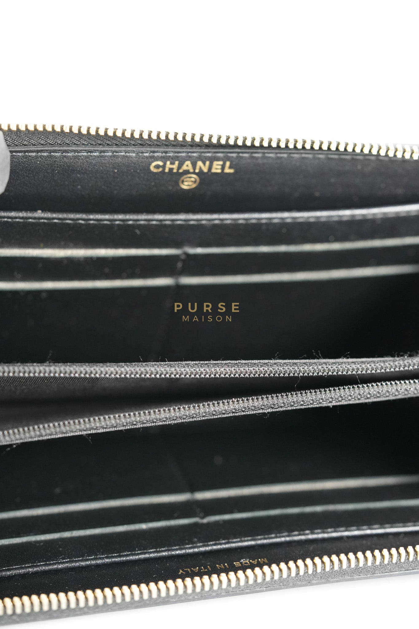 CC Filigree Long Wallet in Black Caviar Leather & Light Gold Hardware Series 26 | Purse Maison Luxury Bags Shop