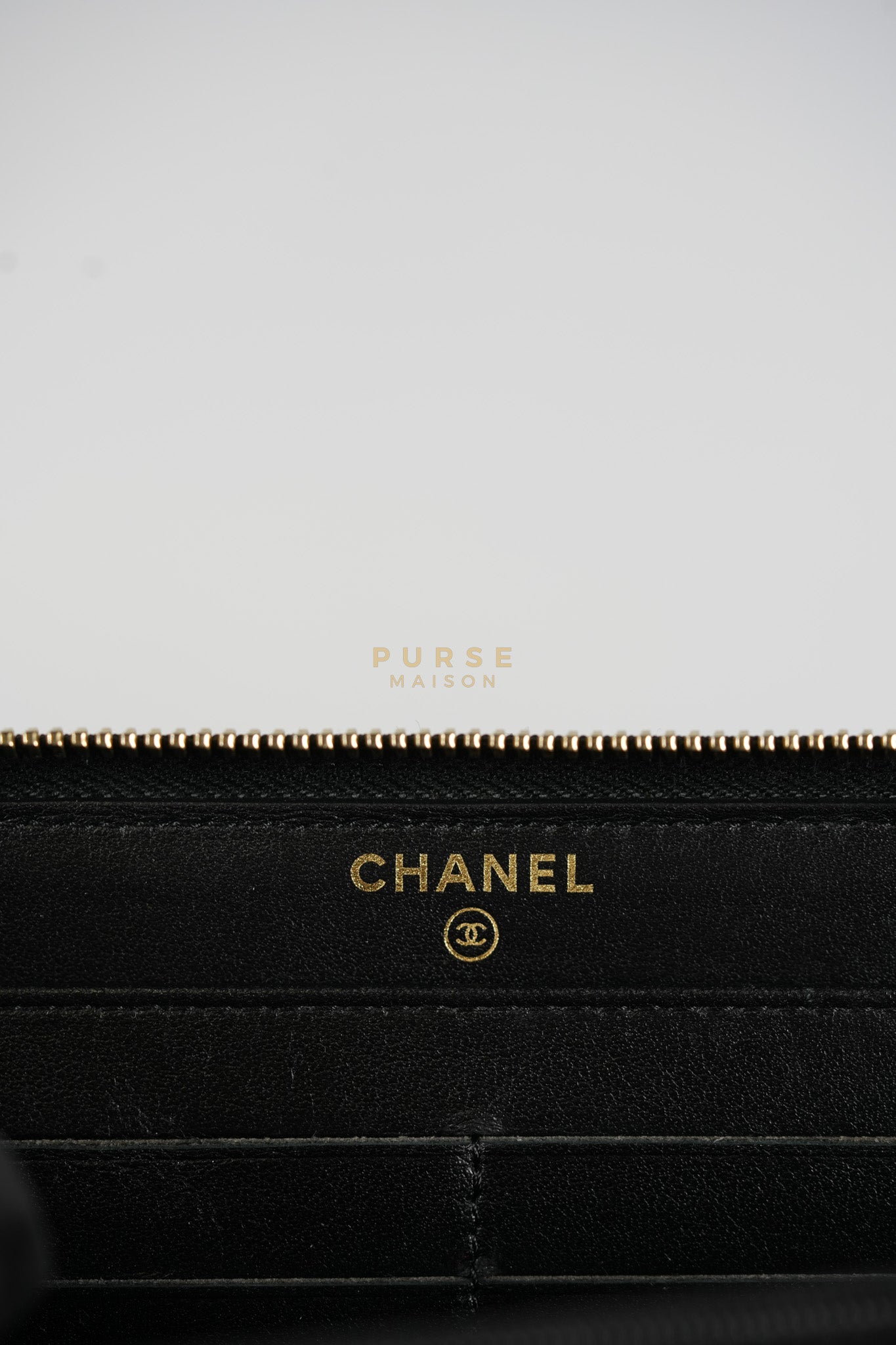 CC Filigree Long Wallet in Black Caviar Leather & Light Gold Hardware Series 26 | Purse Maison Luxury Bags Shop