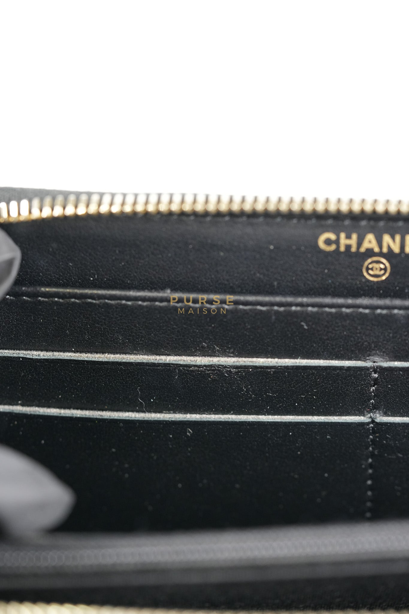 CC Filigree Long Wallet in Black Caviar Leather & Light Gold Hardware Series 26 | Purse Maison Luxury Bags Shop