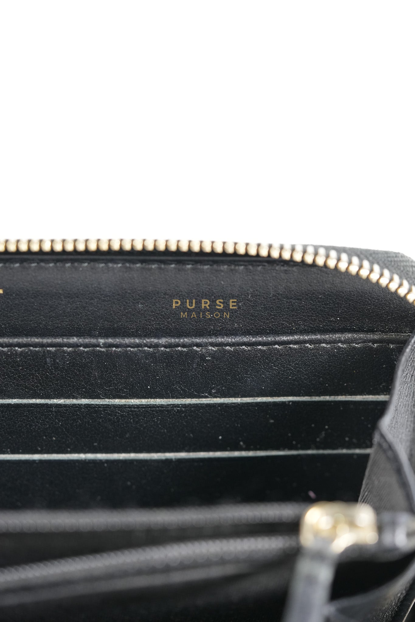 CC Filigree Long Wallet in Black Caviar Leather & Light Gold Hardware Series 26 | Purse Maison Luxury Bags Shop