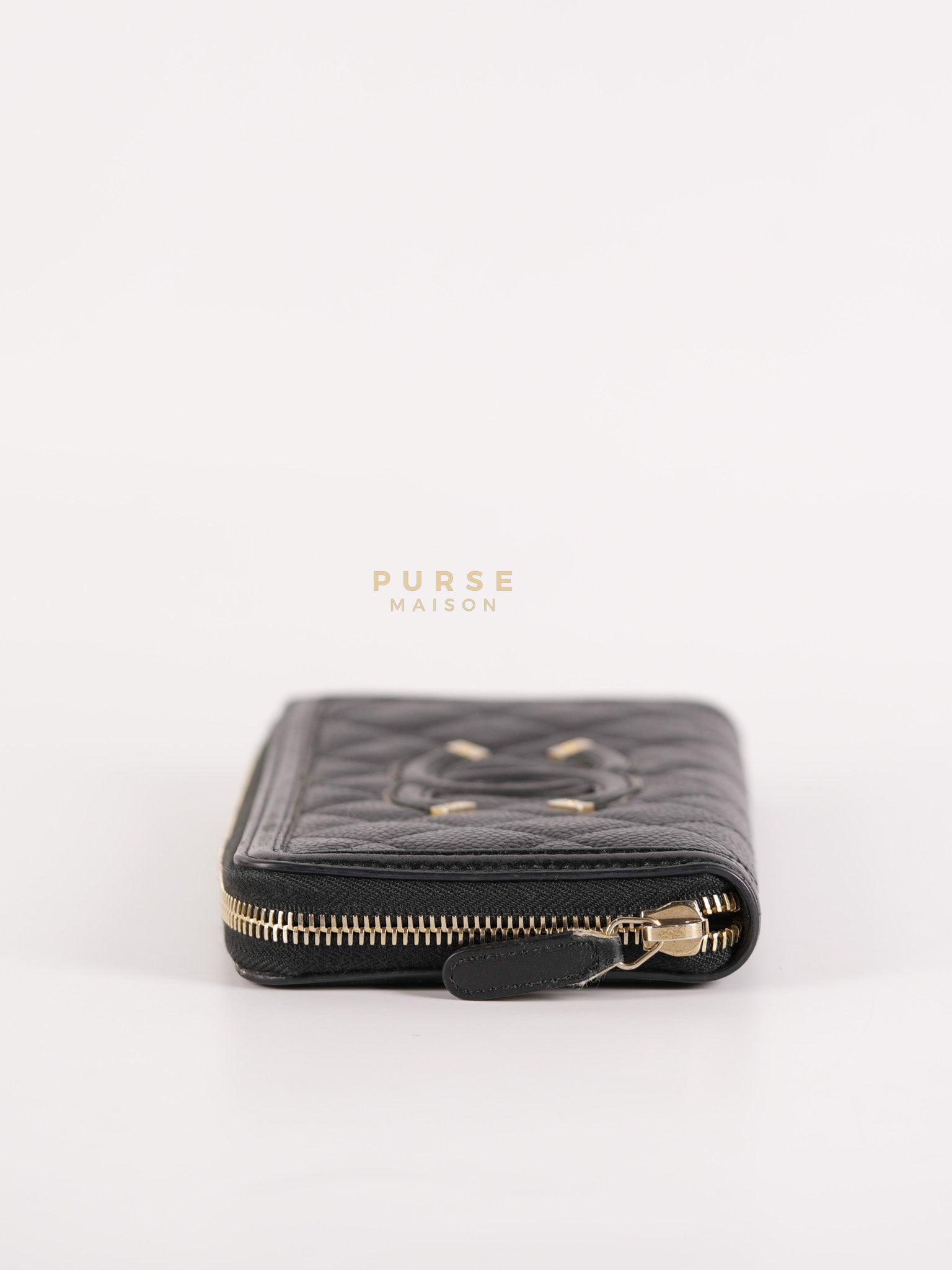 CC Filigree Long Wallet in Black Caviar Leather & Light Gold Hardware Series 26 | Purse Maison Luxury Bags Shop