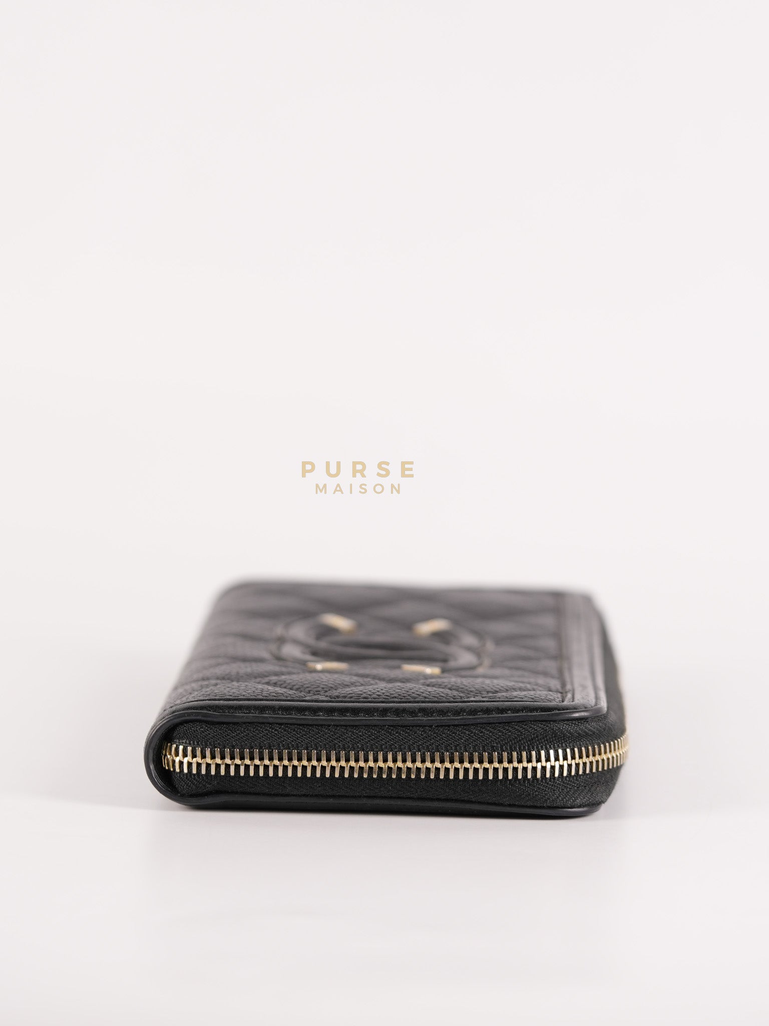 CC Filigree Long Wallet in Black Caviar Leather & Light Gold Hardware Series 26 | Purse Maison Luxury Bags Shop