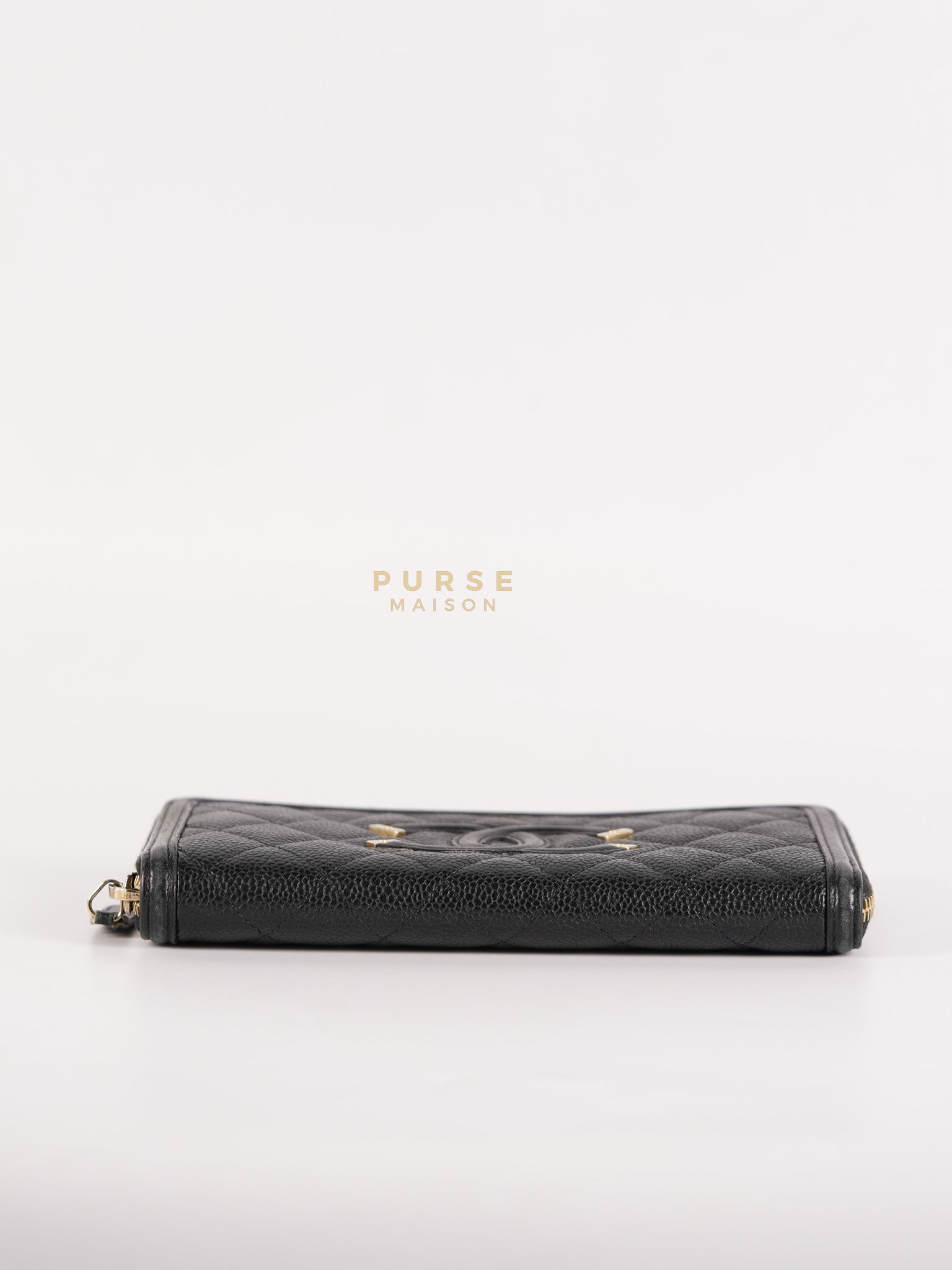 CC Filigree Long Wallet in Black Caviar Leather & Light Gold Hardware Series 26 | Purse Maison Luxury Bags Shop