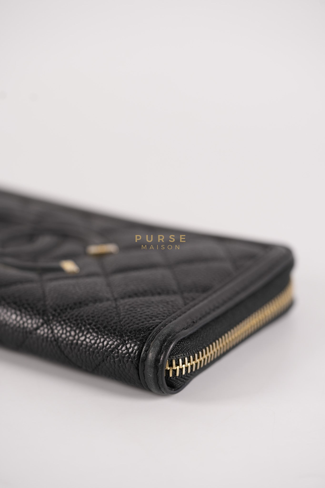 CC Filigree Long Wallet in Black Caviar Leather & Light Gold Hardware Series 26 | Purse Maison Luxury Bags Shop