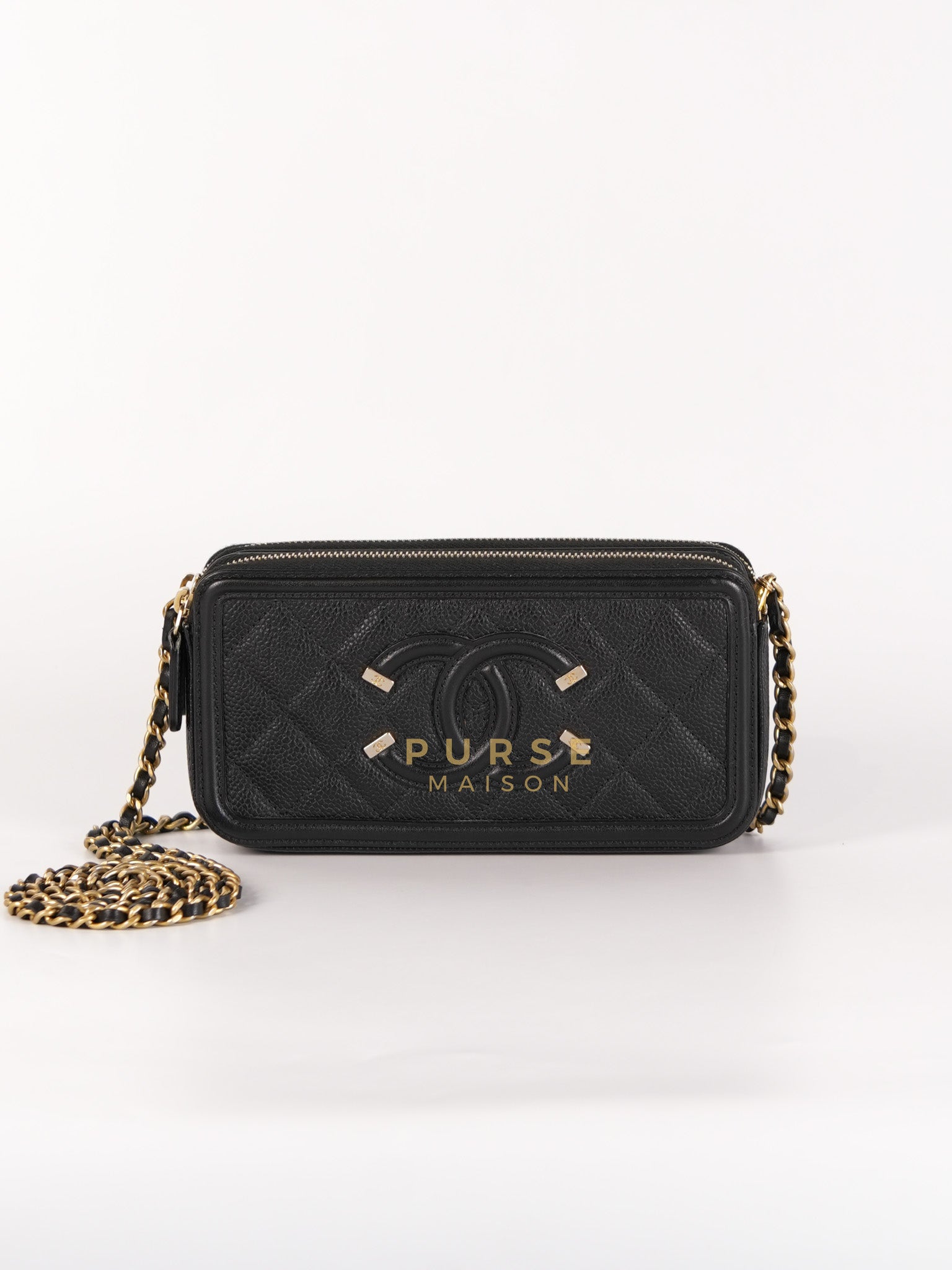 CC Filigree Mini Wallet Bag in Black Quilted Caviar Leather (Series 27) | Purse Maison Luxury Bags Shop