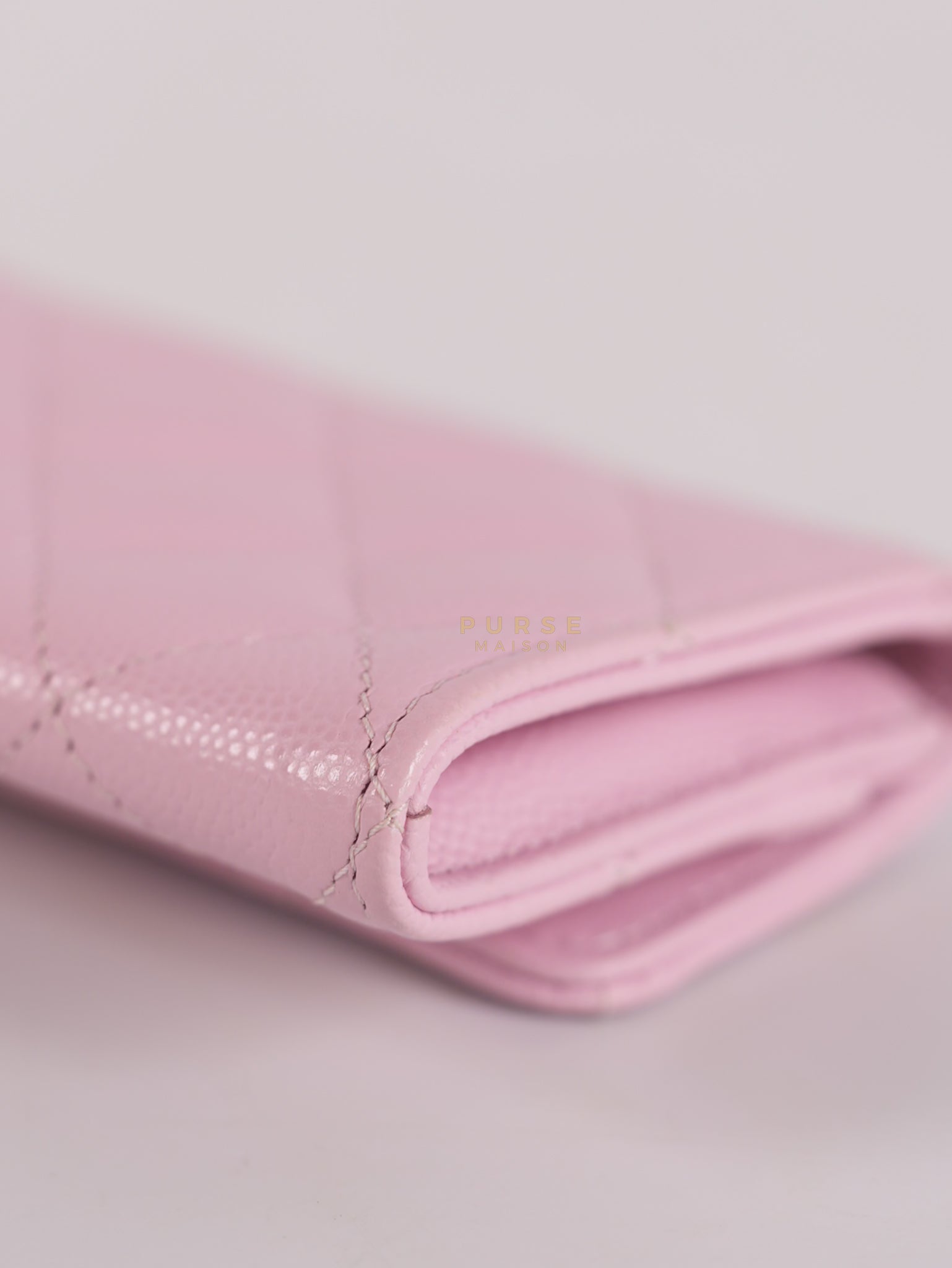 CC Flap Card Holder in Baby Pink Quilted Caviar Leather & Gold Hardware Microchip | Purse Maison Luxury Bags Shop