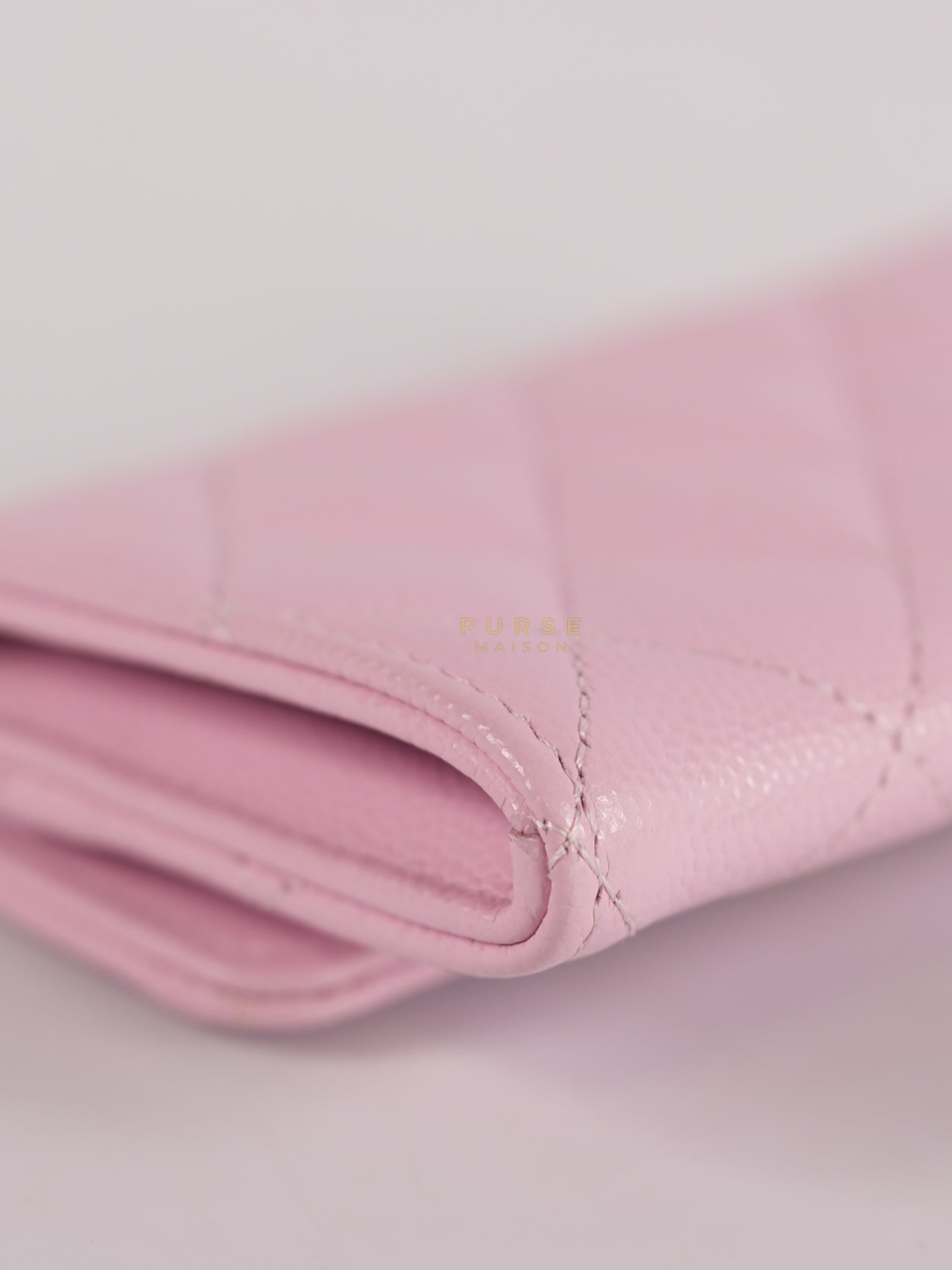 CC Flap Card Holder in Baby Pink Quilted Caviar Leather & Gold Hardware Microchip | Purse Maison Luxury Bags Shop