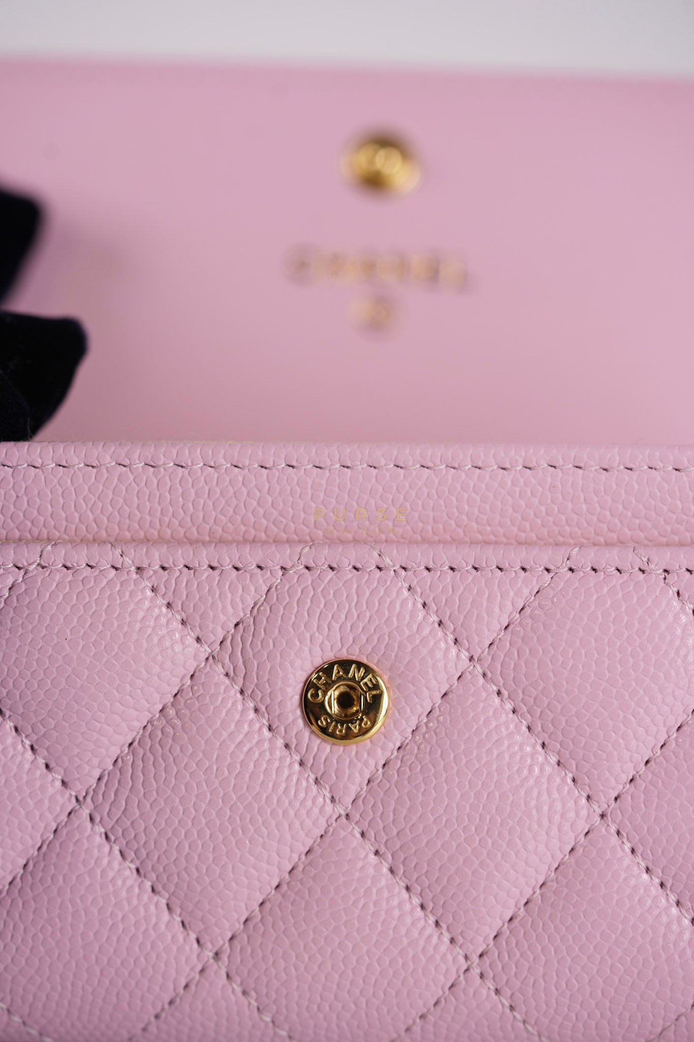 CC Flap Card Holder in Baby Pink Quilted Caviar Leather & Gold Hardware Microchip | Purse Maison Luxury Bags Shop