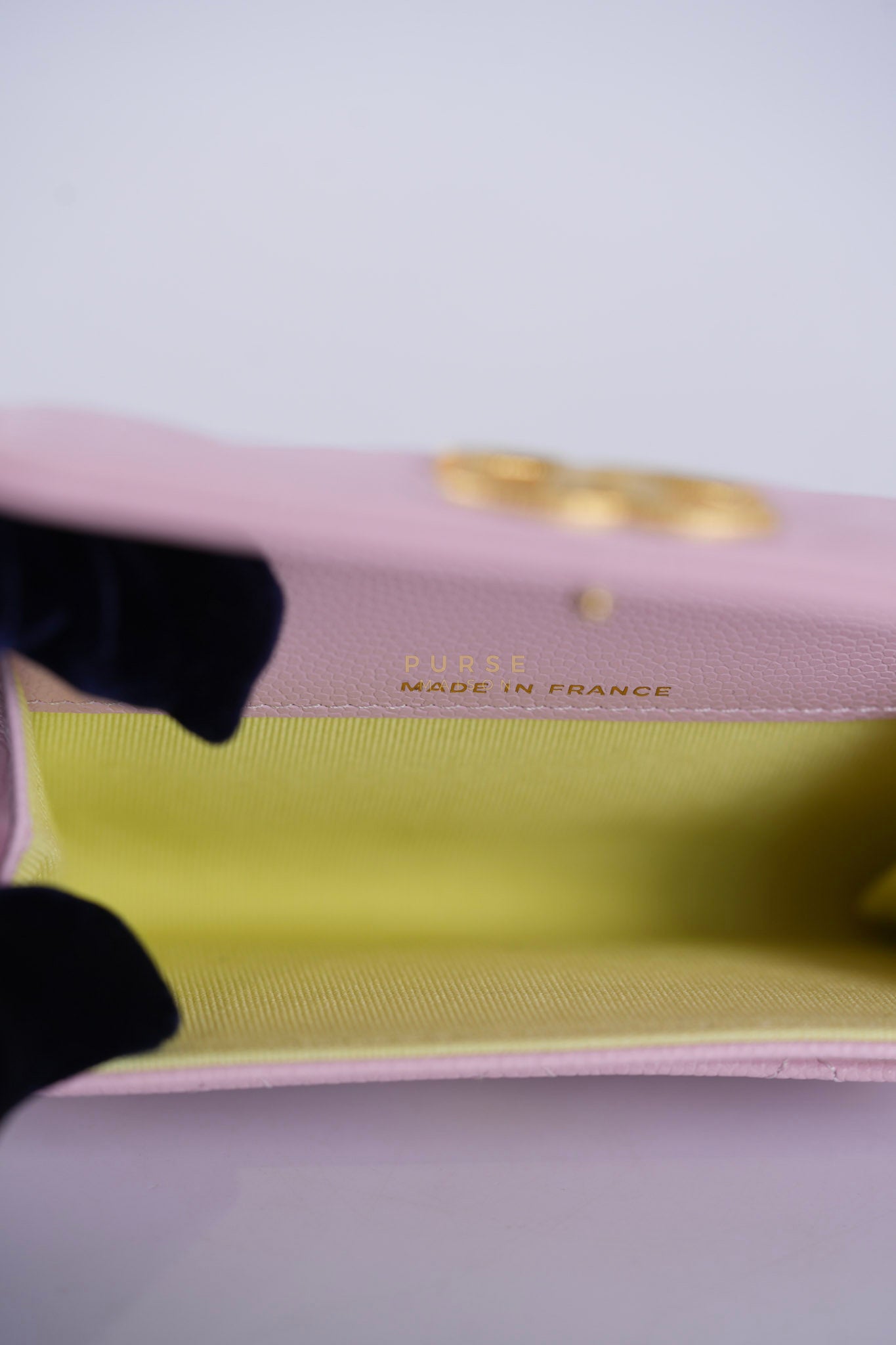 CC Flap Card Holder in Baby Pink Quilted Caviar Leather & Gold Hardware Microchip | Purse Maison Luxury Bags Shop