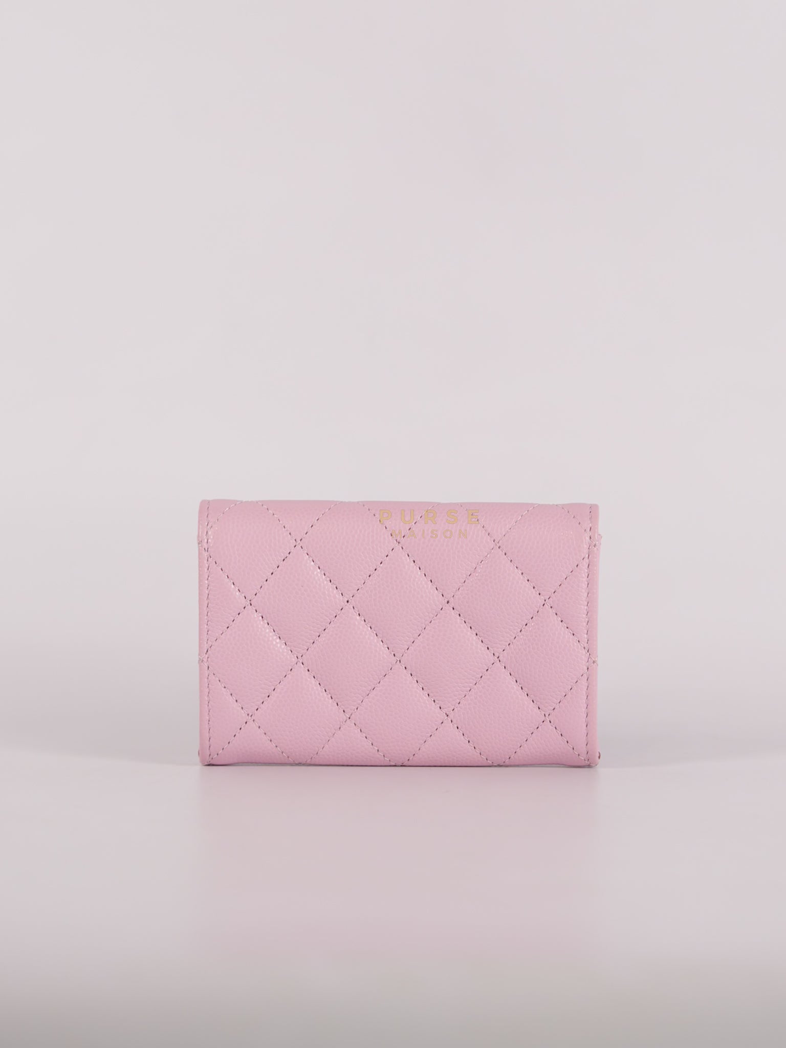 CC Flap Card Holder in Baby Pink Quilted Caviar Leather & Gold Hardware Microchip | Purse Maison Luxury Bags Shop