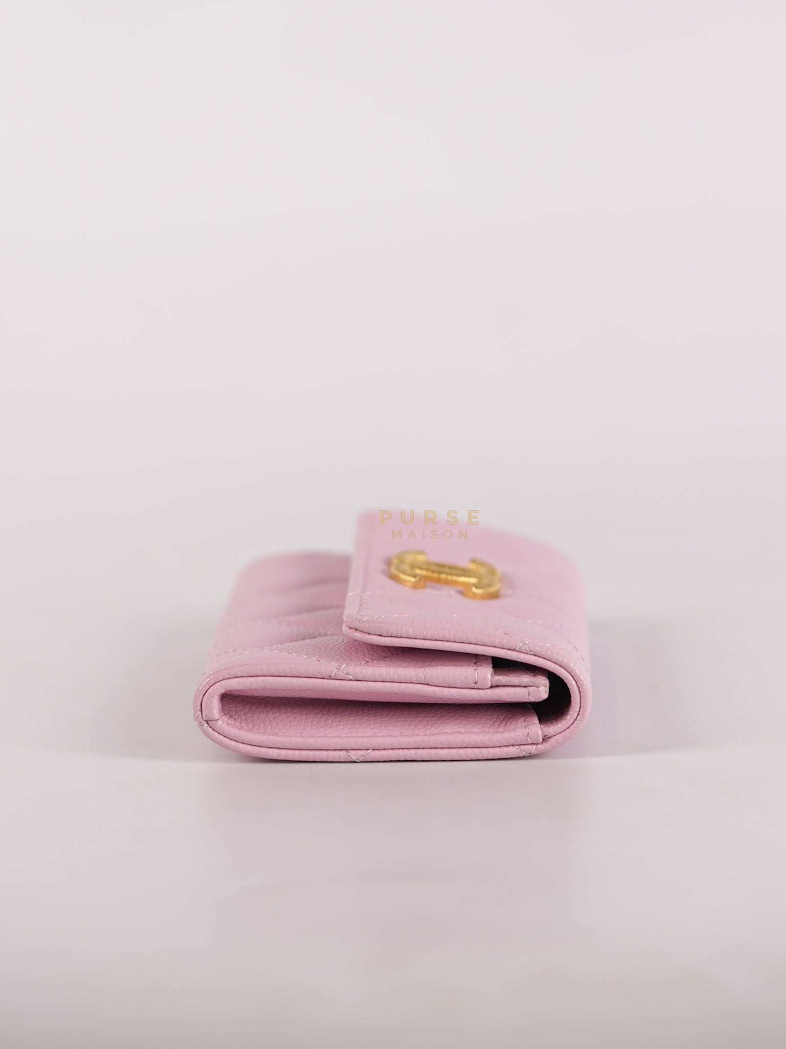 CC Flap Card Holder in Baby Pink Quilted Caviar Leather & Gold Hardware Microchip | Purse Maison Luxury Bags Shop