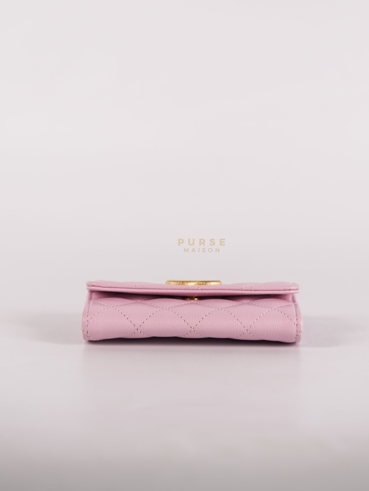 CC Flap Card Holder in Baby Pink Quilted Caviar Leather & Gold Hardware Microchip | Purse Maison Luxury Bags Shop