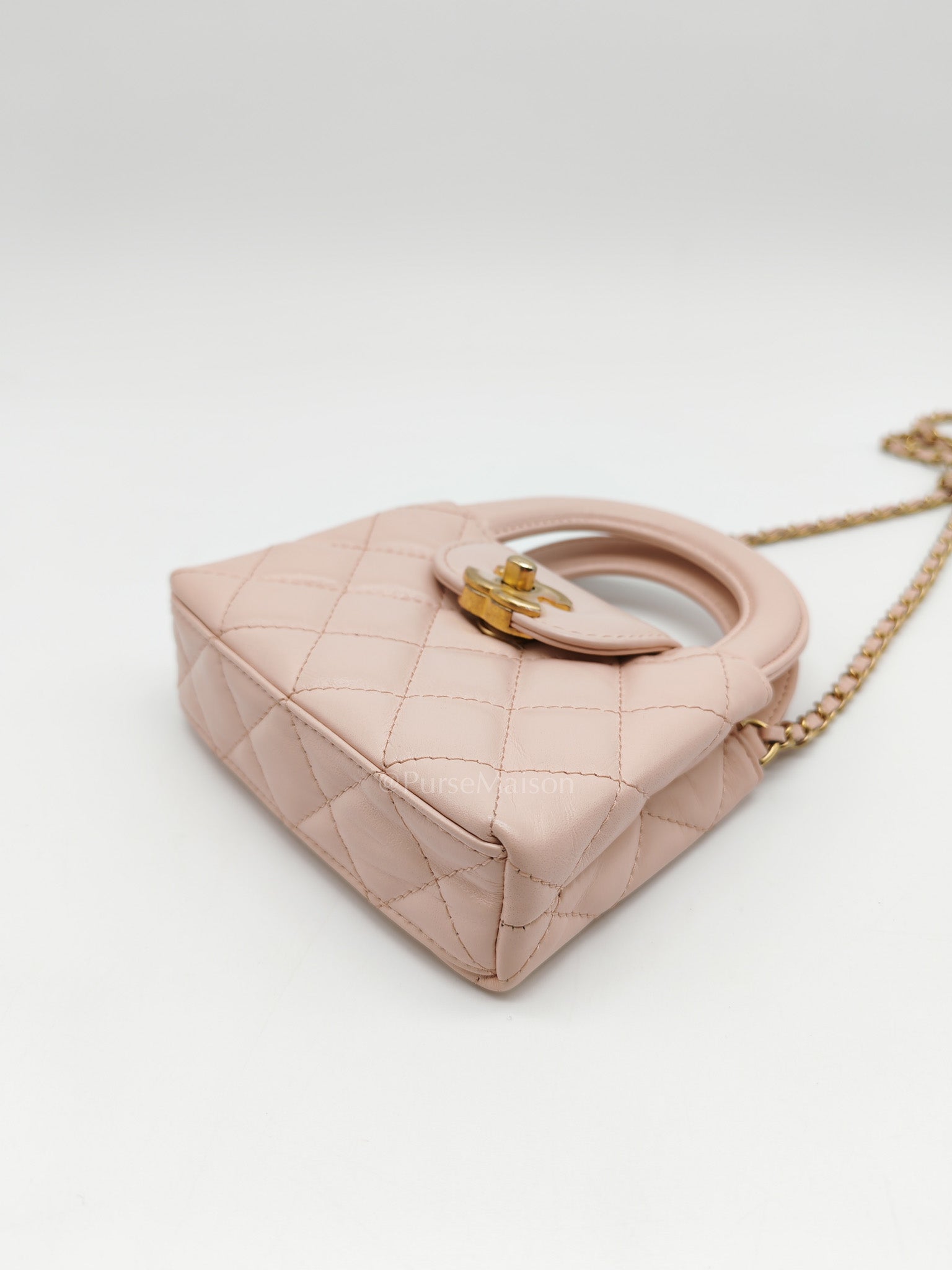CC Kelly Micro in Light Pink Calfskin Leather in Aged Gold Hardware (Microchip) | Purse Maison Luxury Bags Shop