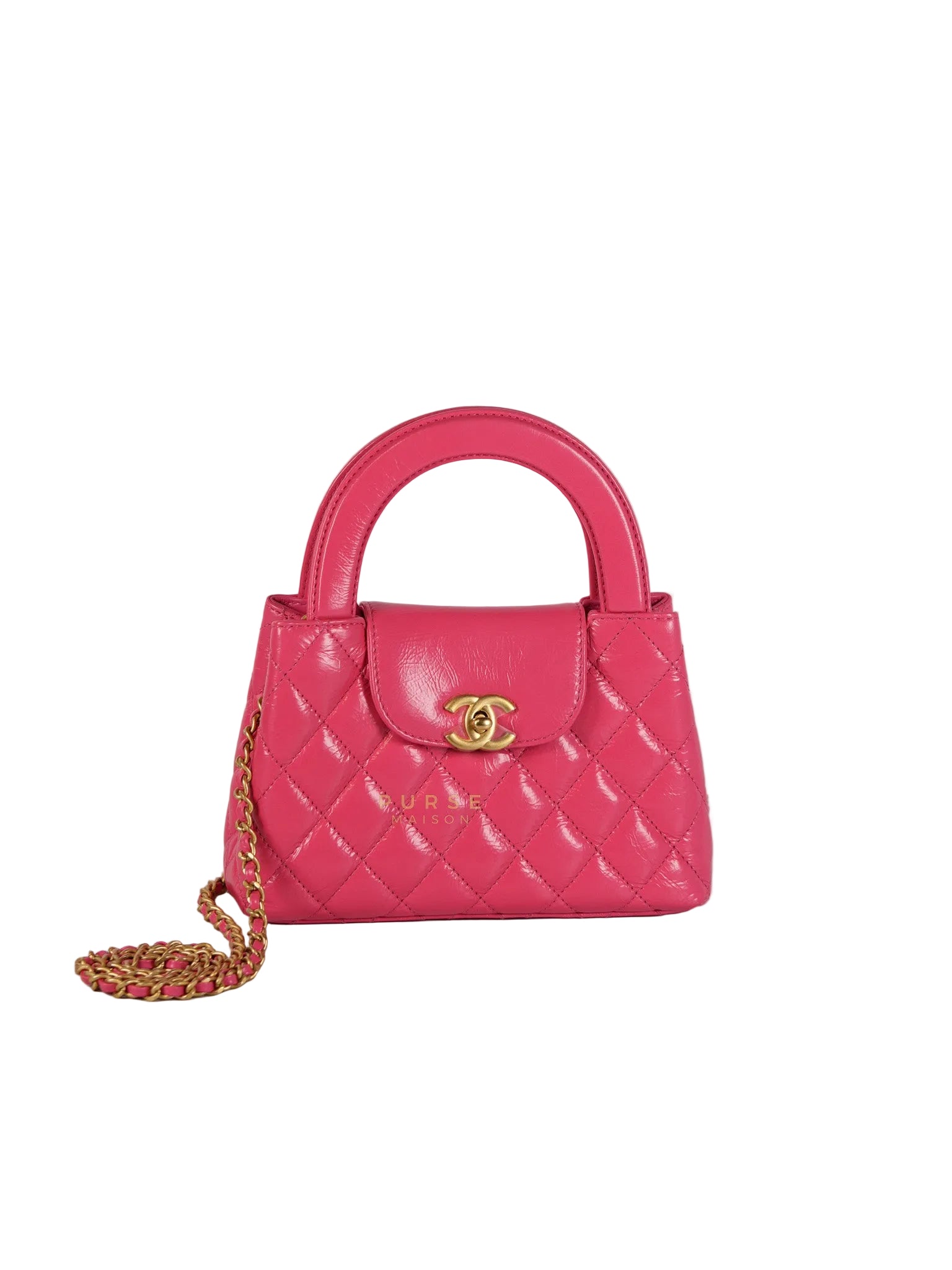 CC Kelly Small Fuchsia Shiny Calfskin Leather and Aged Gold Hardware (Microchip) | Purse Maison Luxury Bags Shop