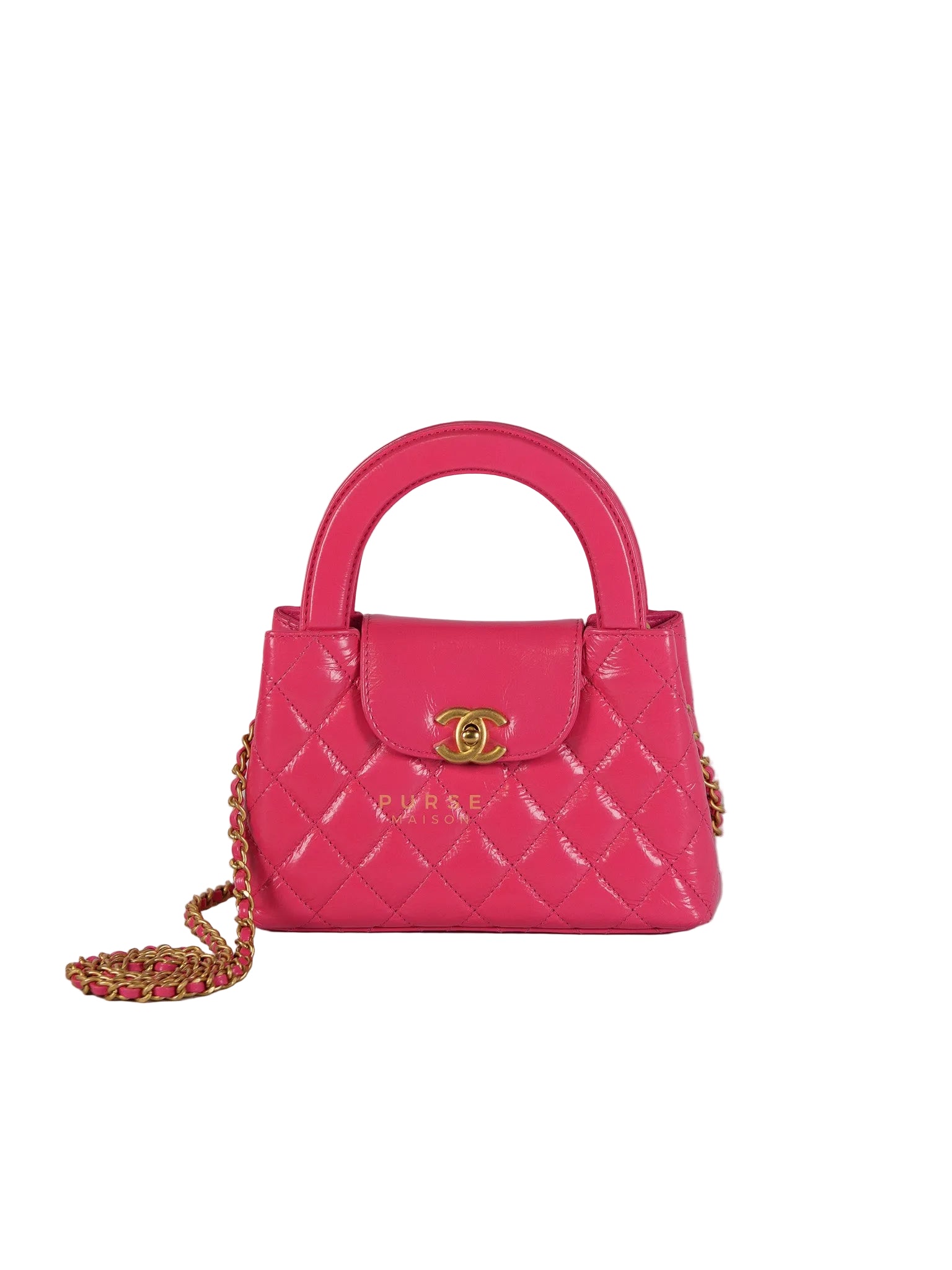 CC Kelly Small Fuchsia Shiny Calfskin Leather and Aged Gold Hardware (Microchip) | Purse Maison Luxury Bags Shop