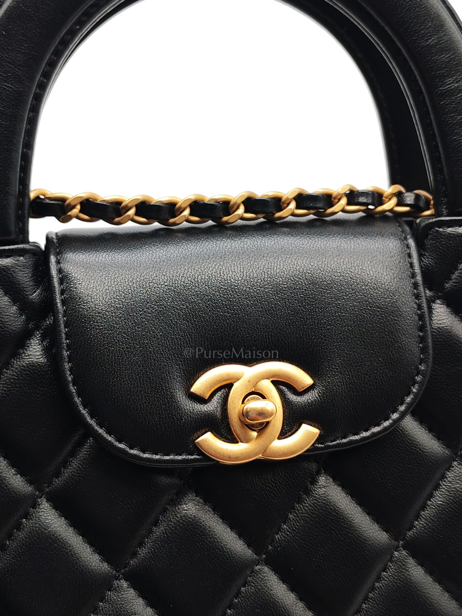 CC Kelly Small in Black Calfskin Leather & Aged Gold Hardware Microchip | Purse Maison Luxury Bags Shop