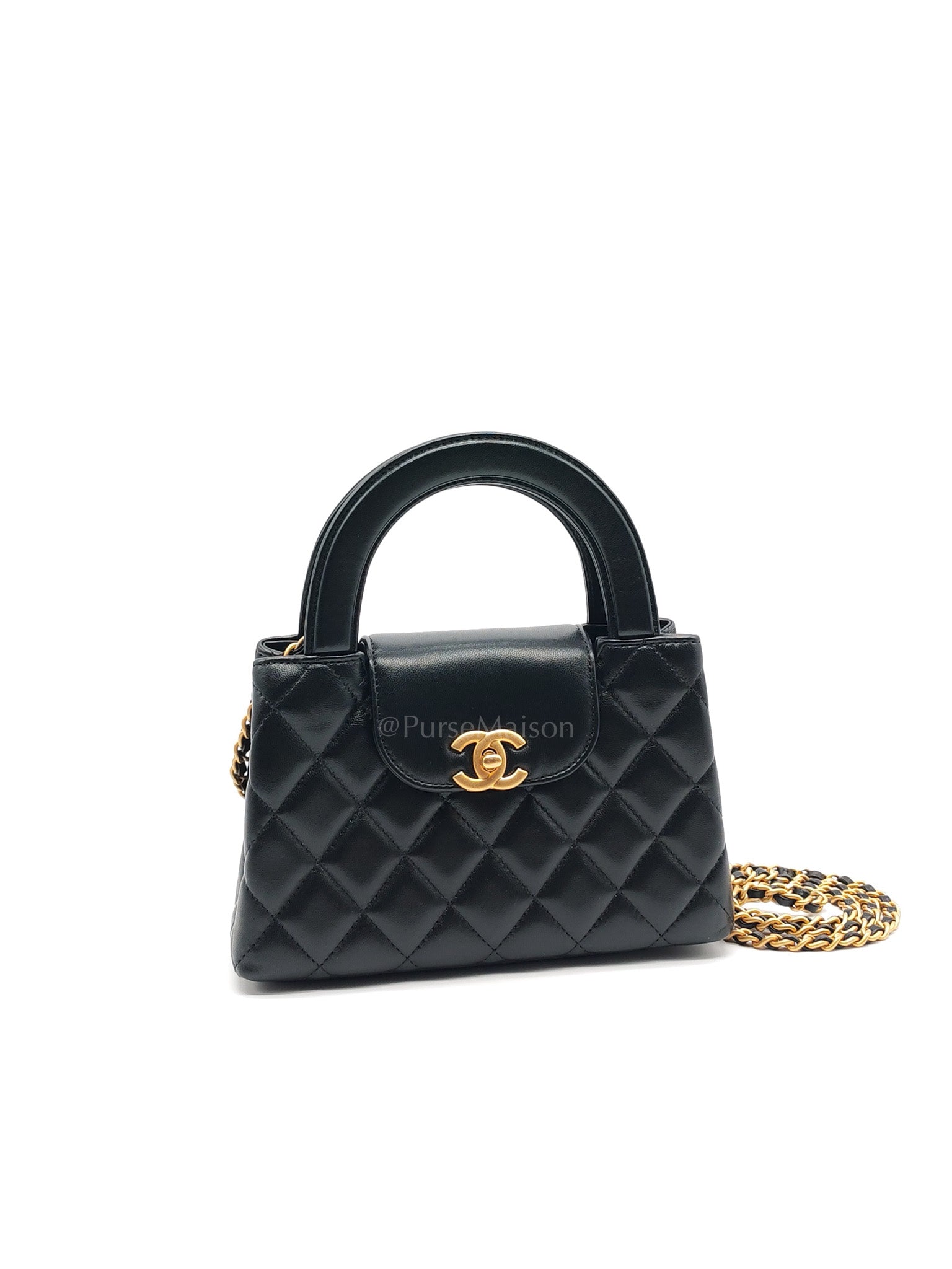 CC Kelly Small in Black Calfskin Leather & Aged Gold Hardware Microchip | Purse Maison Luxury Bags Shop