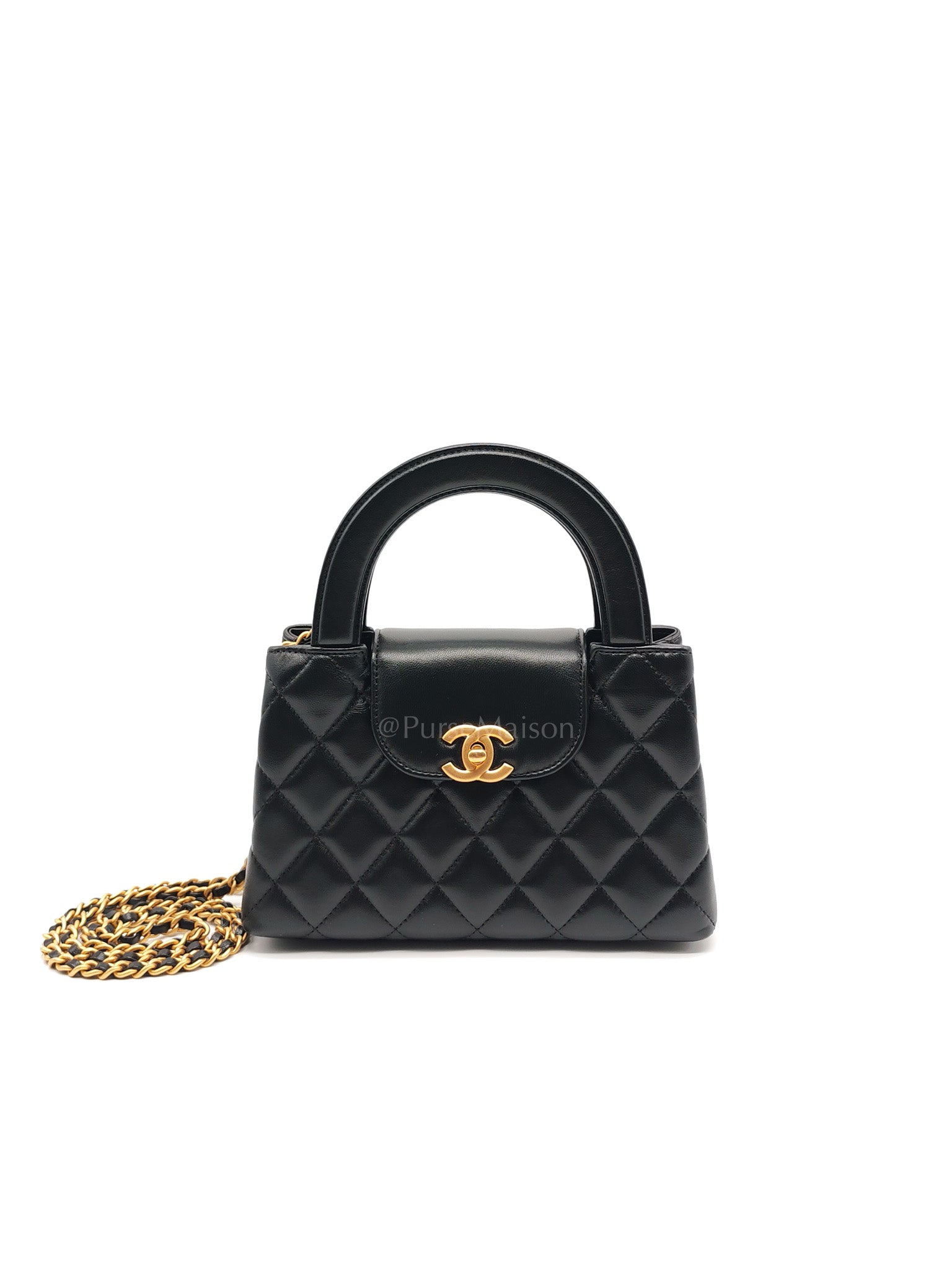 CC Kelly Small in Black Calfskin Leather & Aged Gold Hardware Microchip | Purse Maison Luxury Bags Shop