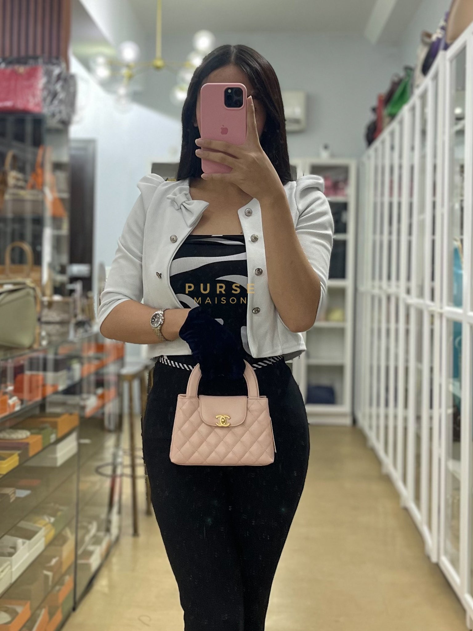 CC Kelly Small in Sakura Pink Shinny Calfskin Leather and Aged Gold Hardware (Microchip) | Purse Maison Luxury Bags Shop