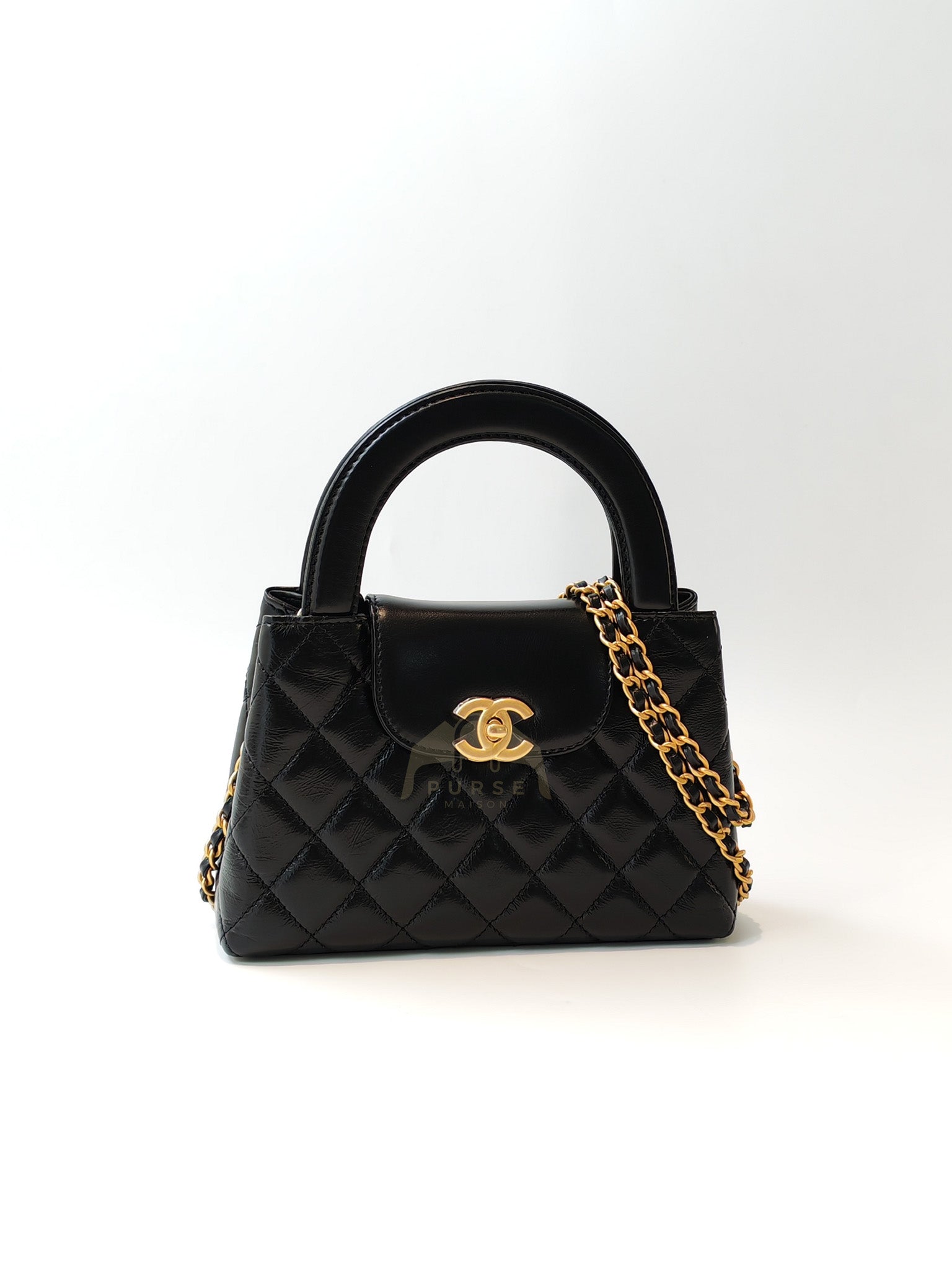 CC Kelly Small Shopping Bag Black Calfskin and Aged Gold Hardware (Microchip) | Purse Maison Luxury Bags Shop
