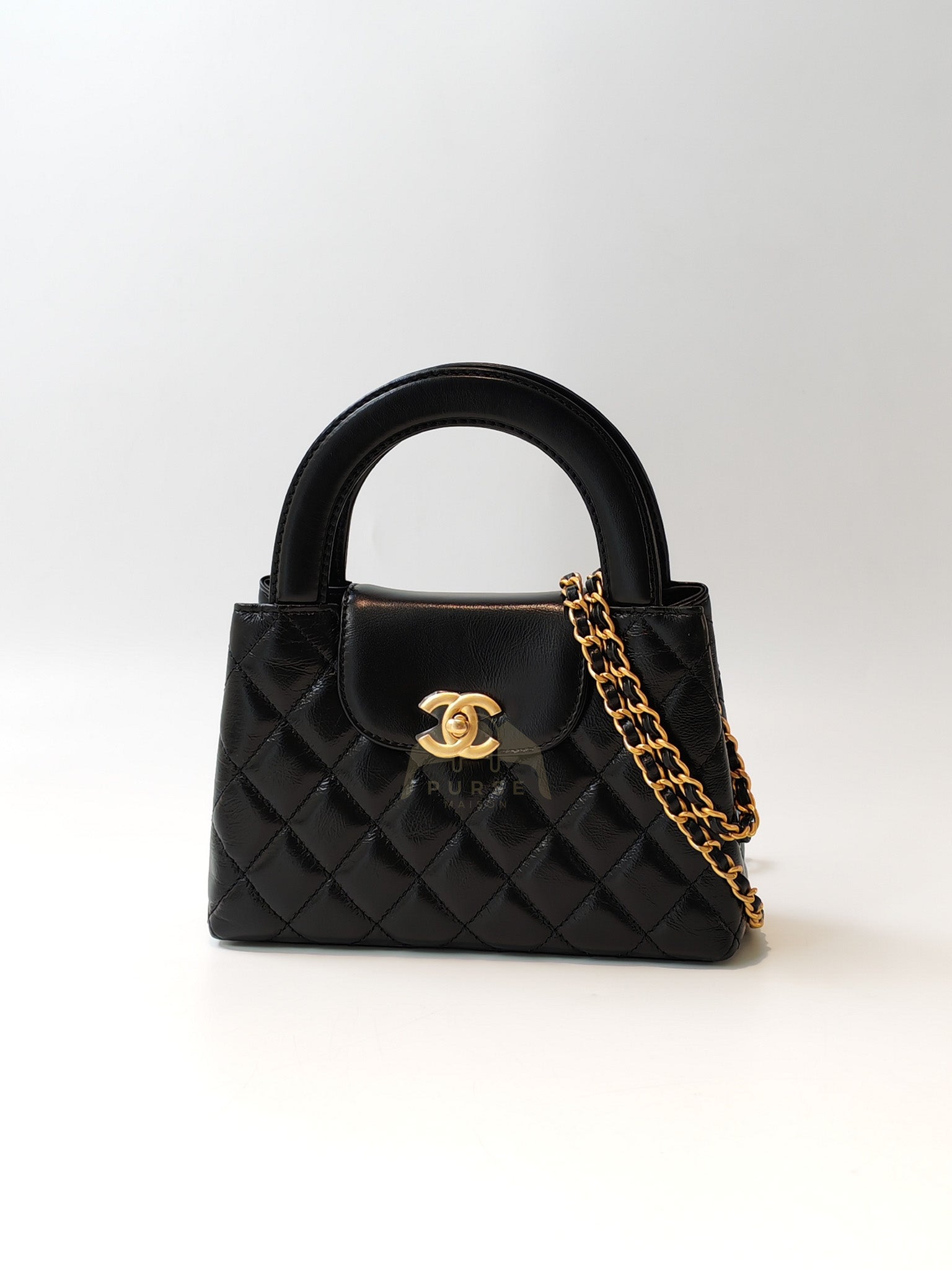 CC Kelly Small Shopping Bag Black Calfskin and Aged Gold Hardware (Microchip) | Purse Maison Luxury Bags Shop