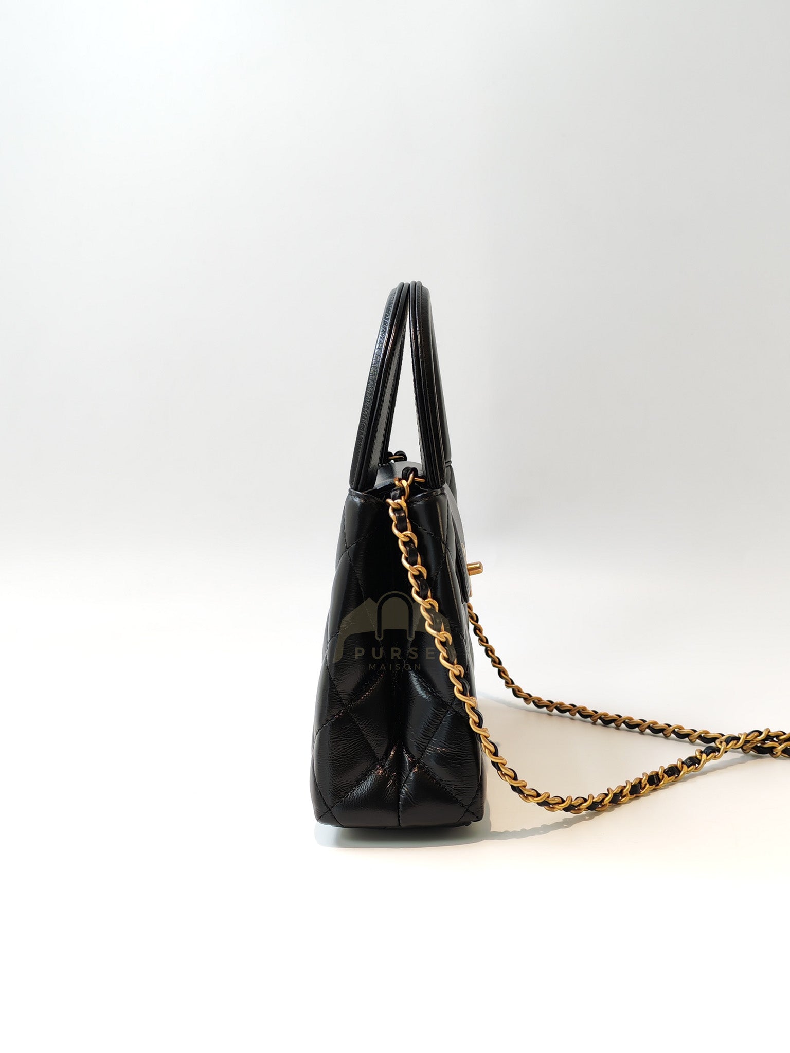 CC Kelly Small Shopping Bag Black Calfskin and Aged Gold Hardware (Microchip) | Purse Maison Luxury Bags Shop