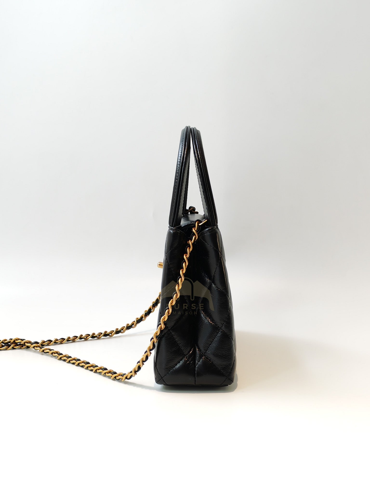 CC Kelly Small Shopping Bag Black Calfskin and Aged Gold Hardware (Microchip) | Purse Maison Luxury Bags Shop