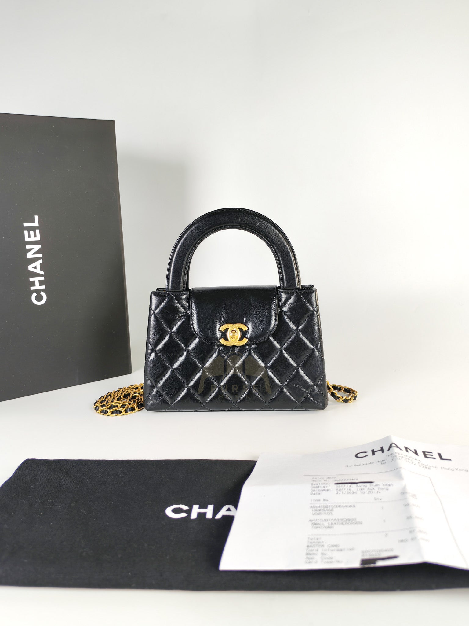 CC Kelly Small Shopping Bag Black Calfskin and Aged Gold Hardware(Microchip) | Purse Maison Luxury Bags Shop
