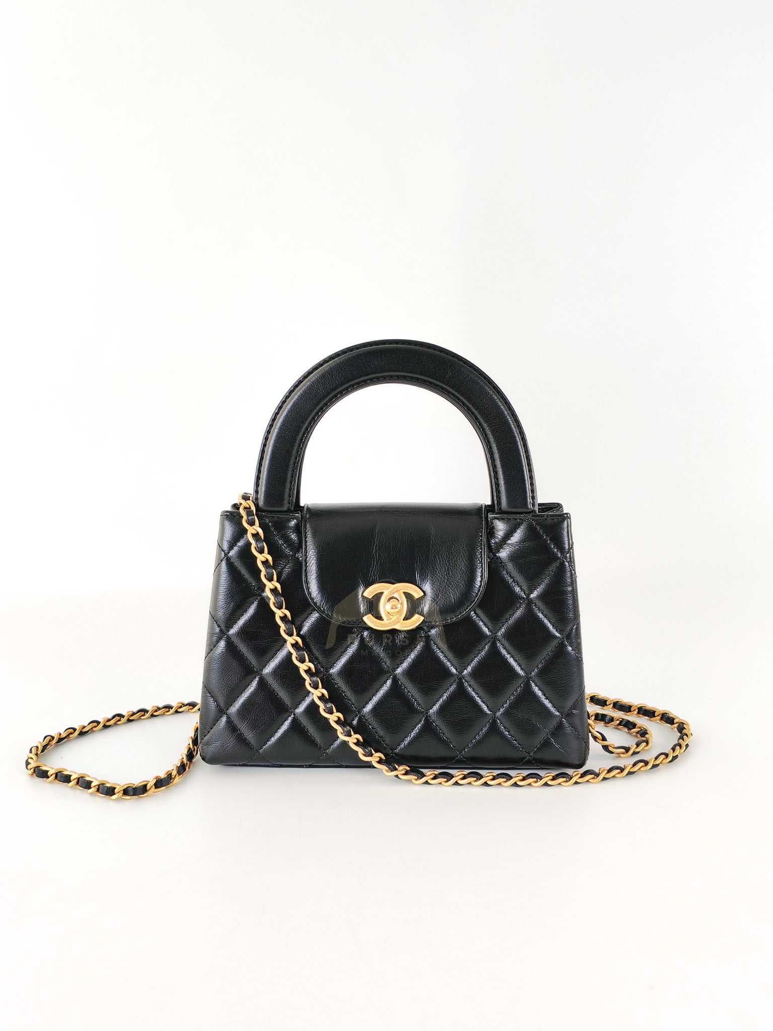 CC Kelly Small Shopping Bag Black Calfskin and Aged Gold Hardware(Microchip) | Purse Maison Luxury Bags Shop