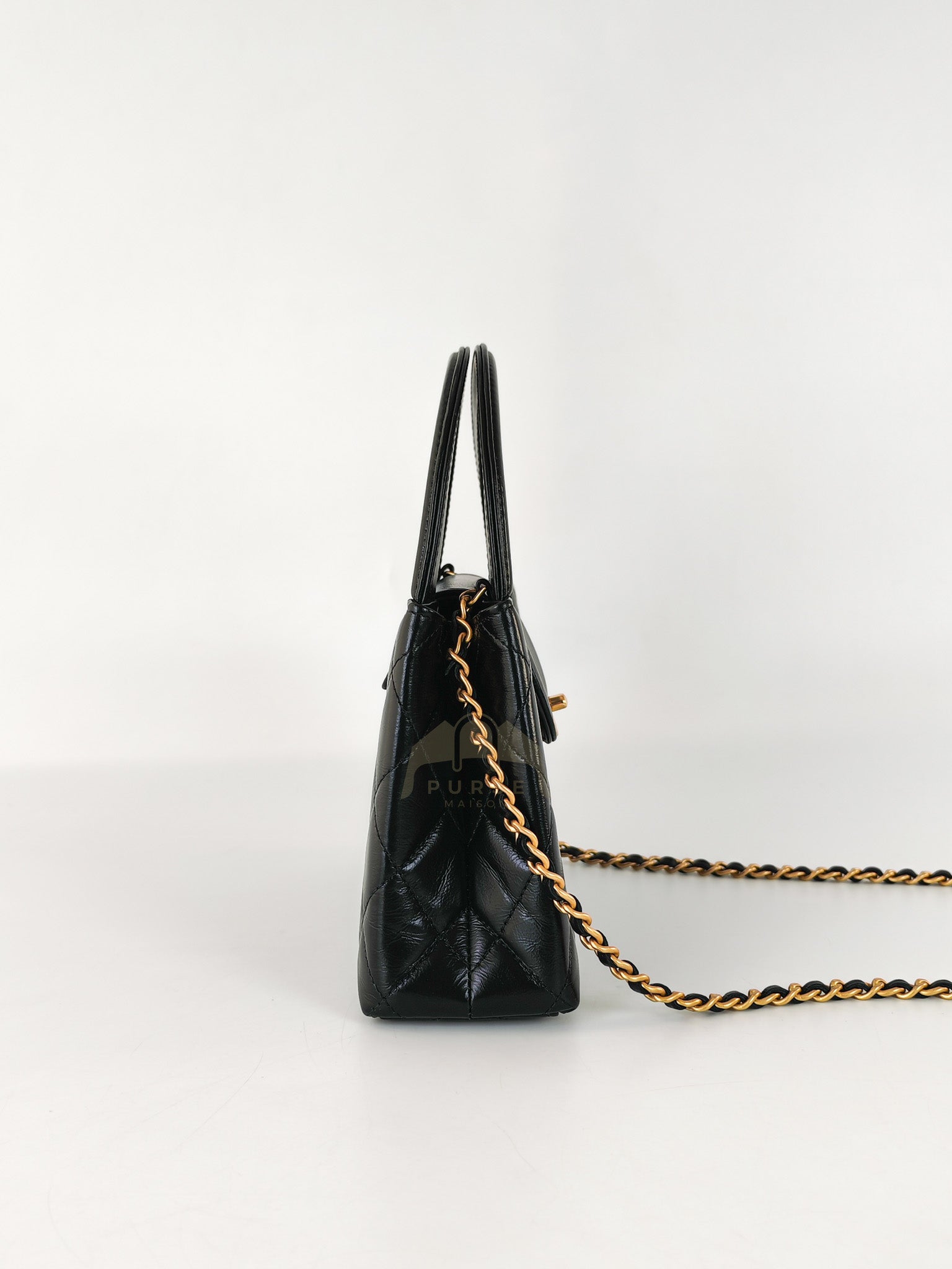 CC Kelly Small Shopping Bag Black Calfskin and Aged Gold Hardware(Microchip) | Purse Maison Luxury Bags Shop