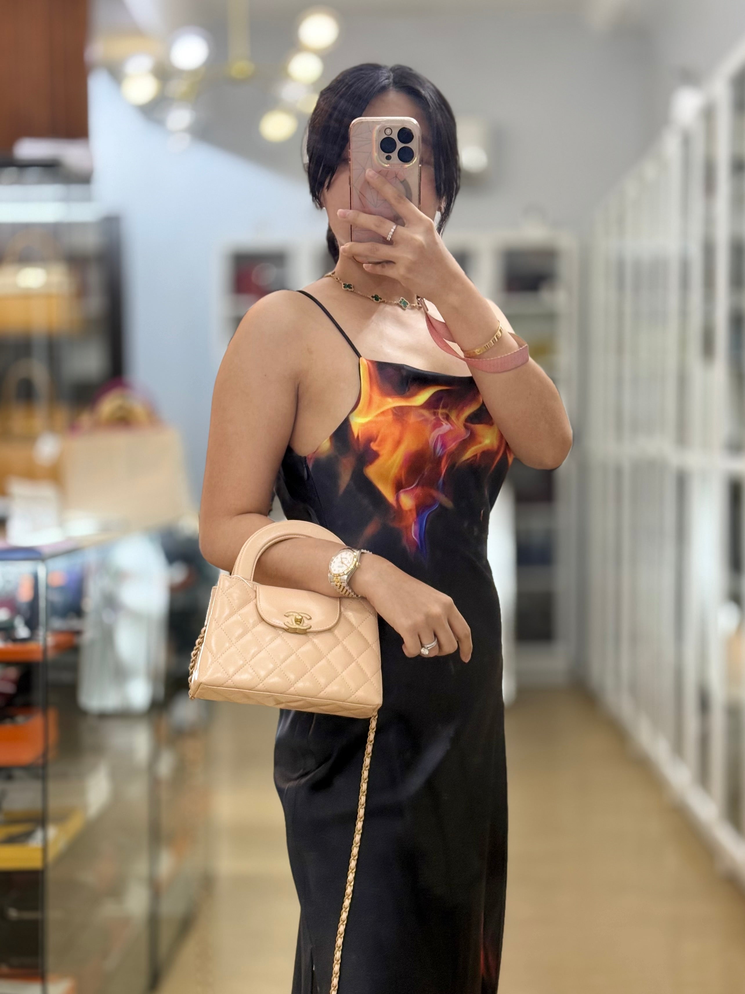 CC Kelly Small Beige Crossbody Bag in Shiny Calfskin Aged Gold Hardware (Microchip) | Purse Maison Luxury Bags Shop