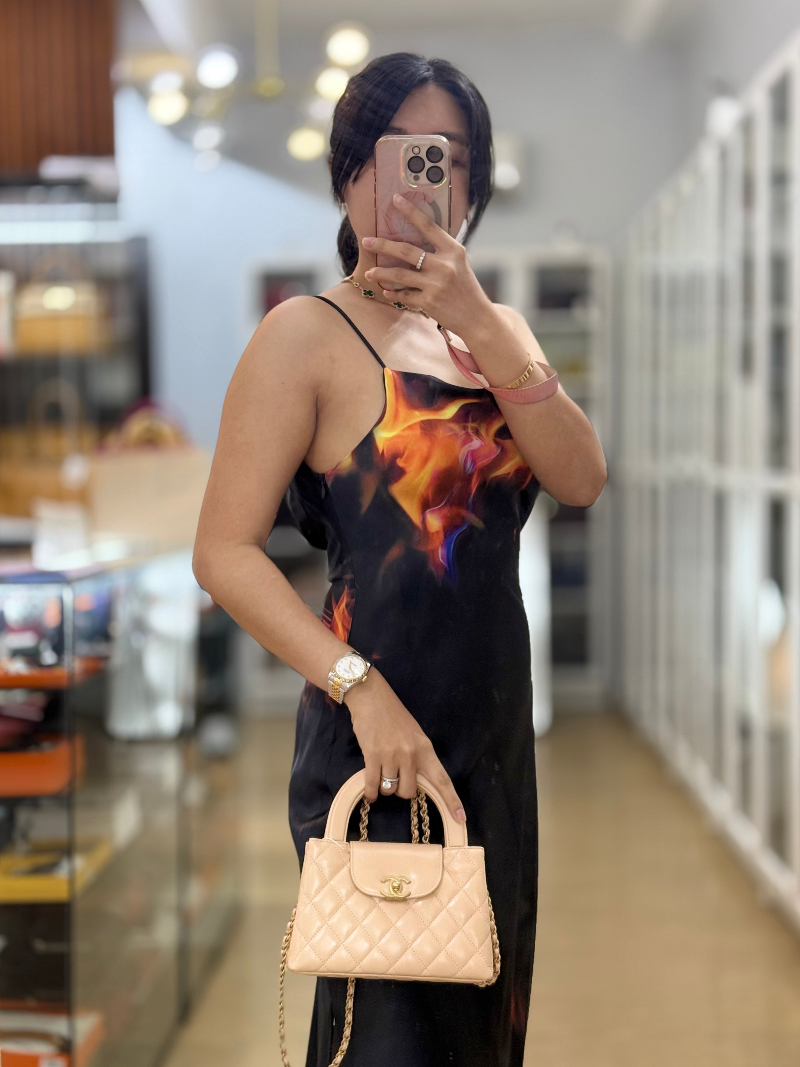 CC Kelly Small Beige Crossbody Bag in Shiny Calfskin Aged Gold Hardware (Microchip) | Purse Maison Luxury Bags Shop