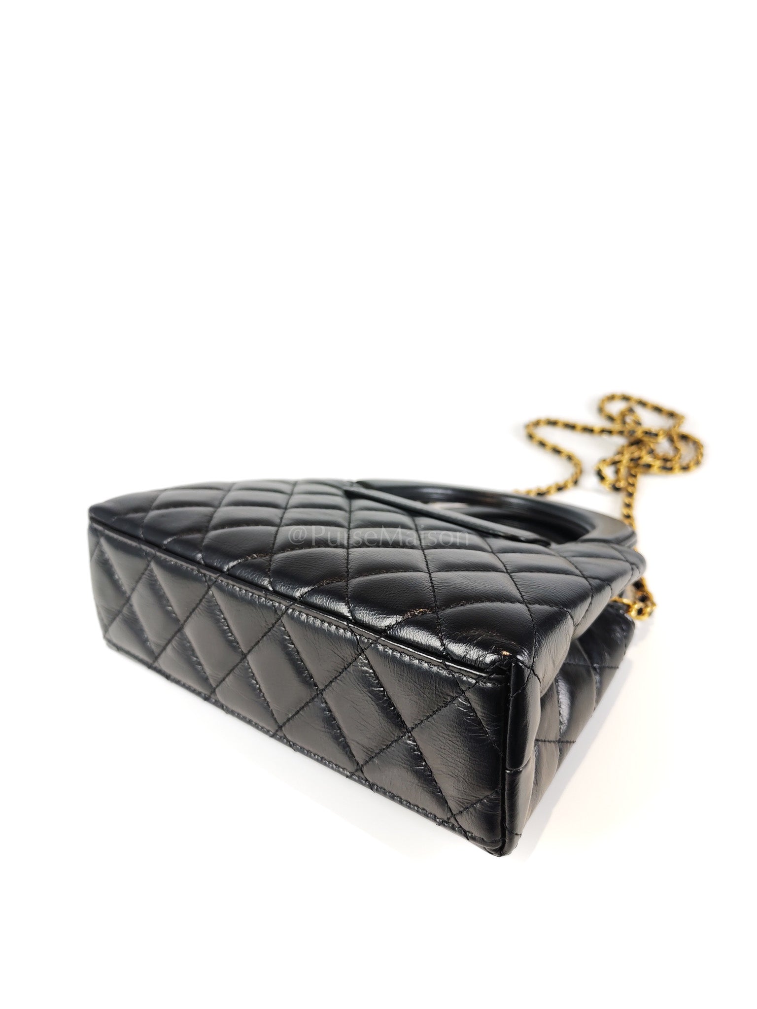 CC Kelly Small Shopping Bag in Black Calfskin and Aged Gold Hardware(Microchip) | Purse Maison Luxury Bags Shop