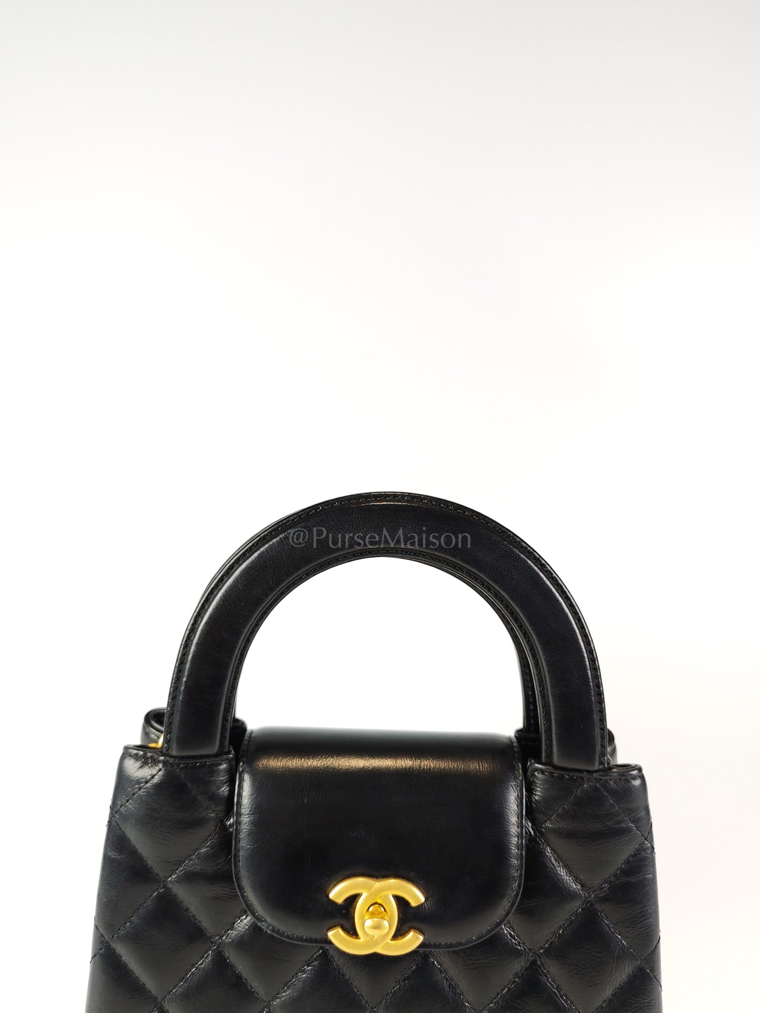 CC Kelly Small Shopping Bag in Black Calfskin and Aged Gold Hardware(Microchip) | Purse Maison Luxury Bags Shop
