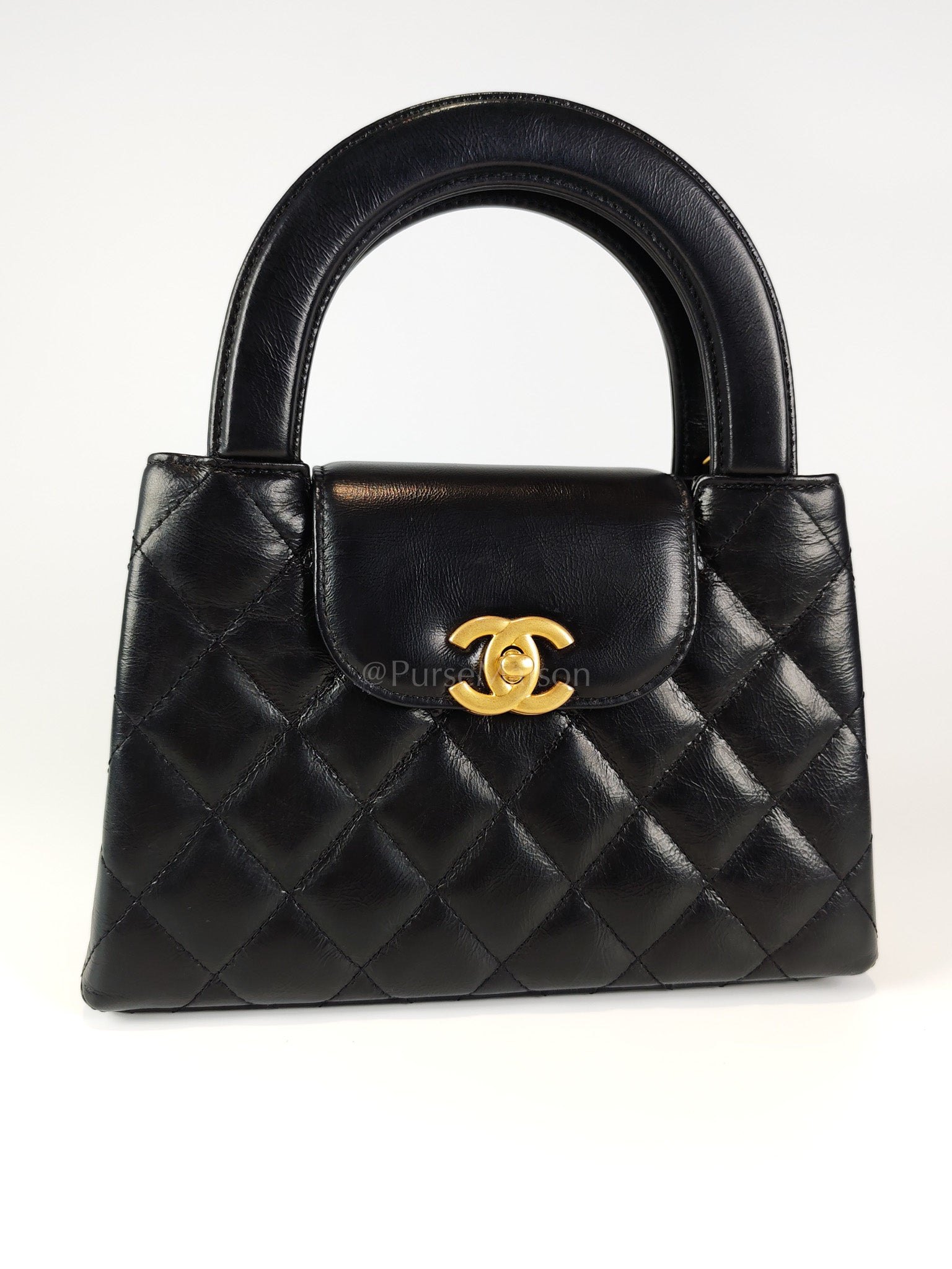 CC Kelly Small Shopping Bag in Black Calfskin and Aged Gold Hardware(Microchip) | Purse Maison Luxury Bags Shop