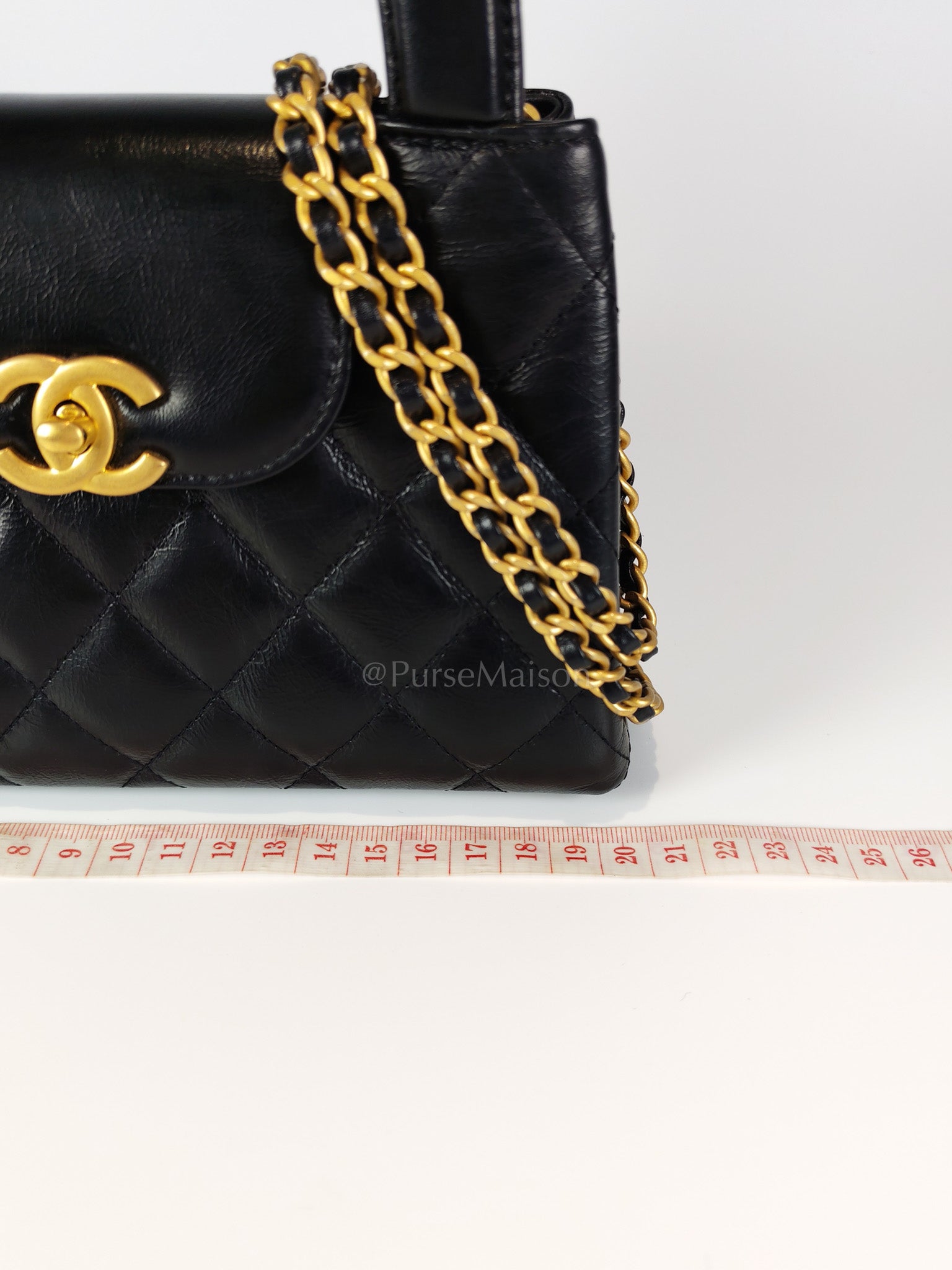 CC Kelly Small Shopping Bag in Black Calfskin and Aged Gold Hardware(Microchip) | Purse Maison Luxury Bags Shop