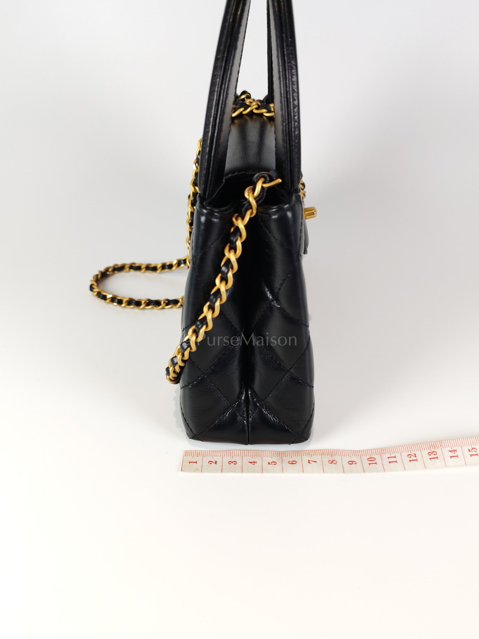CC Kelly Small Shopping Bag in Black Calfskin and Aged Gold Hardware(Microchip) | Purse Maison Luxury Bags Shop