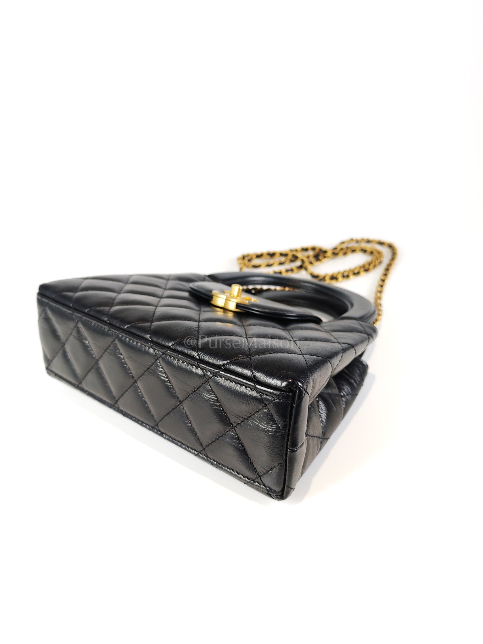 CC Kelly Small Shopping Bag in Black Calfskin and Aged Gold Hardware(Microchip) | Purse Maison Luxury Bags Shop