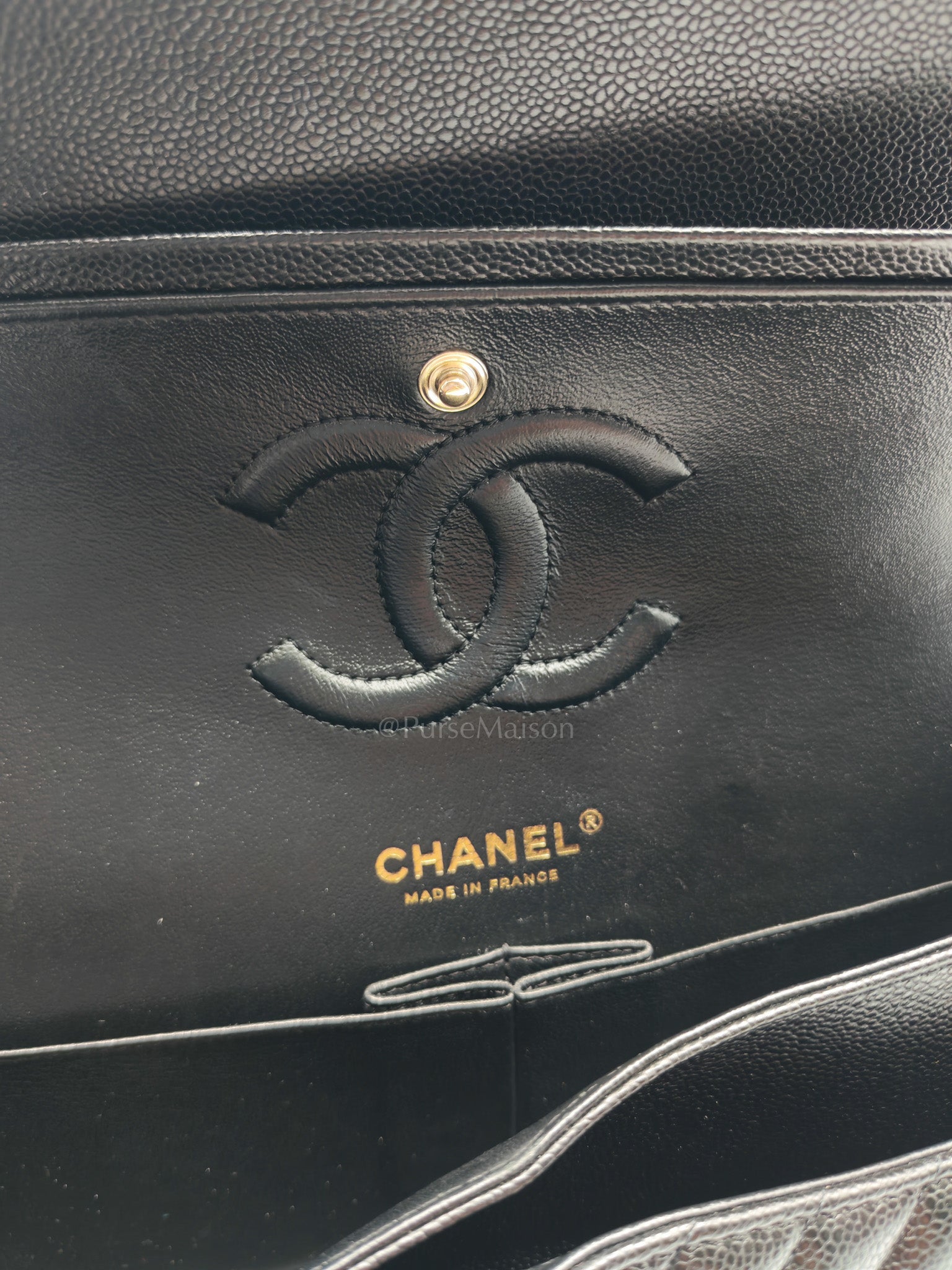 Classic Double Flap in Black Chevron Caviar Leather & Gold Hardware Medium Series 30