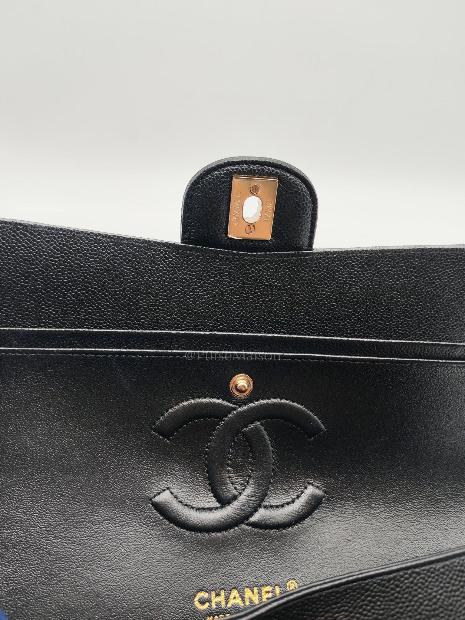 Classic Double Flap in Black Chevron Caviar Leather & Gold Hardware Medium Series 30
