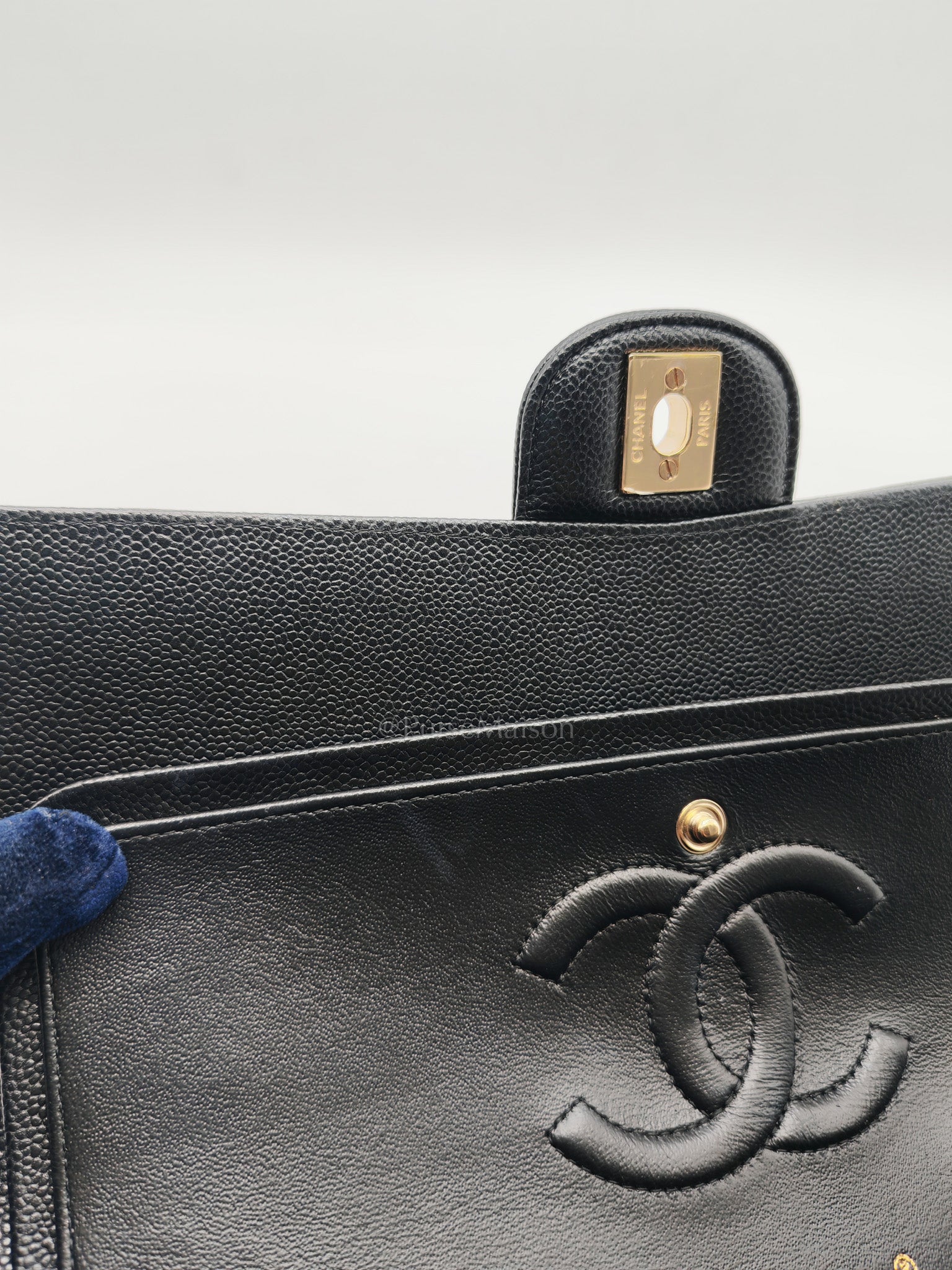 Classic Double Flap in Black Chevron Caviar Leather & Gold Hardware Medium Series 30