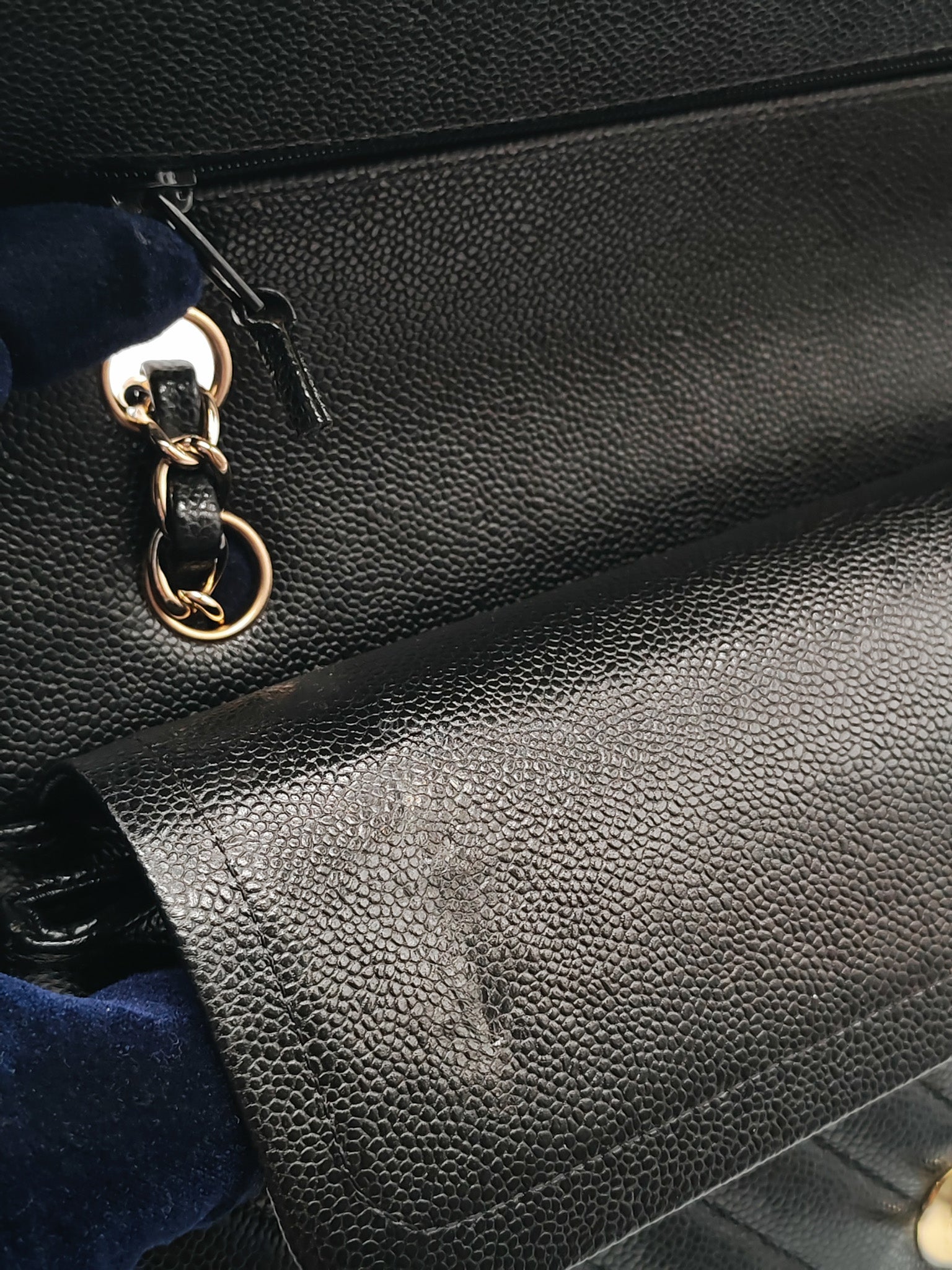 Classic Double Flap in Black Chevron Caviar Leather & Gold Hardware Medium Series 30
