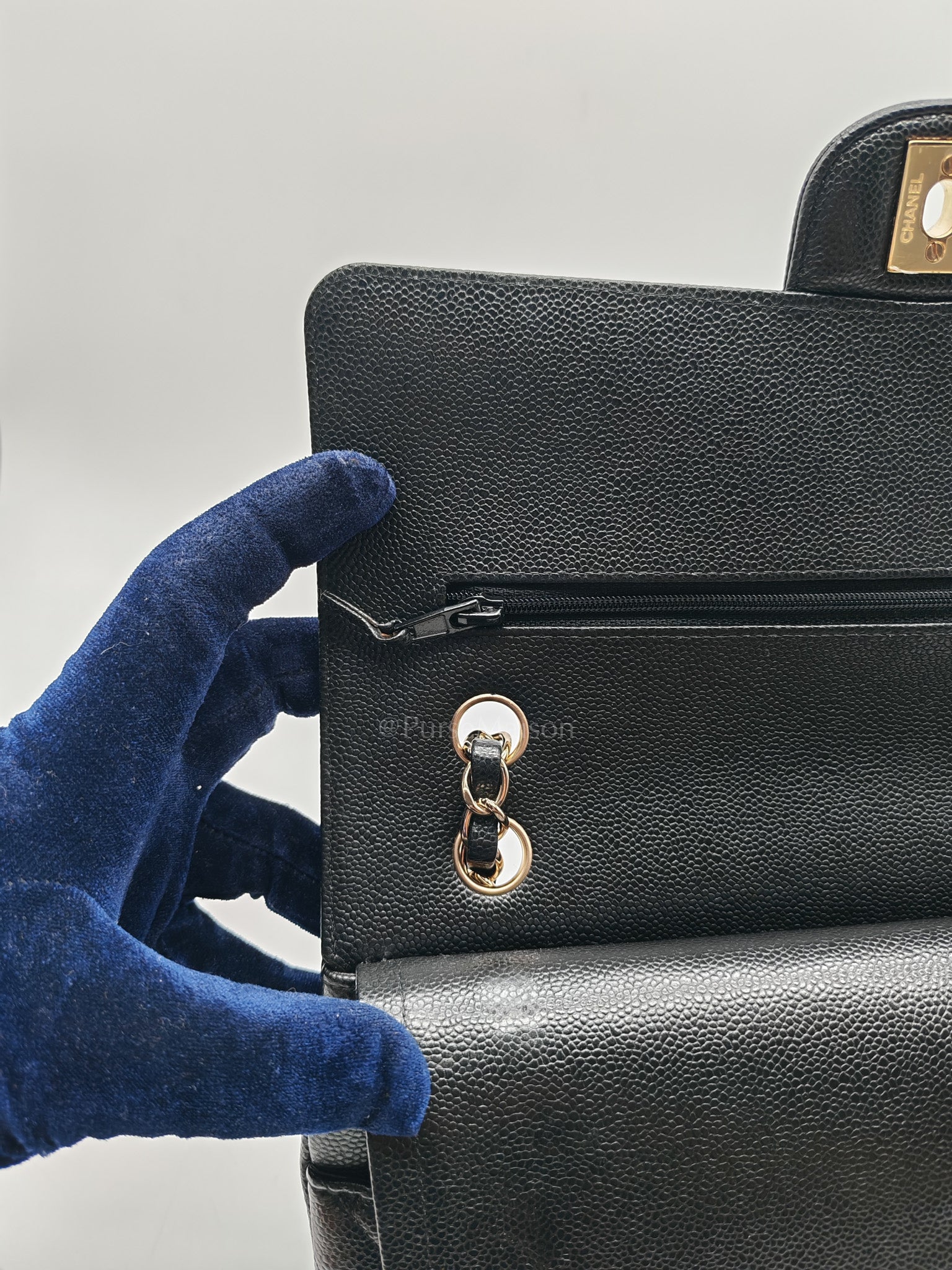 Classic Double Flap in Black Chevron Caviar Leather & Gold Hardware Medium Series 30