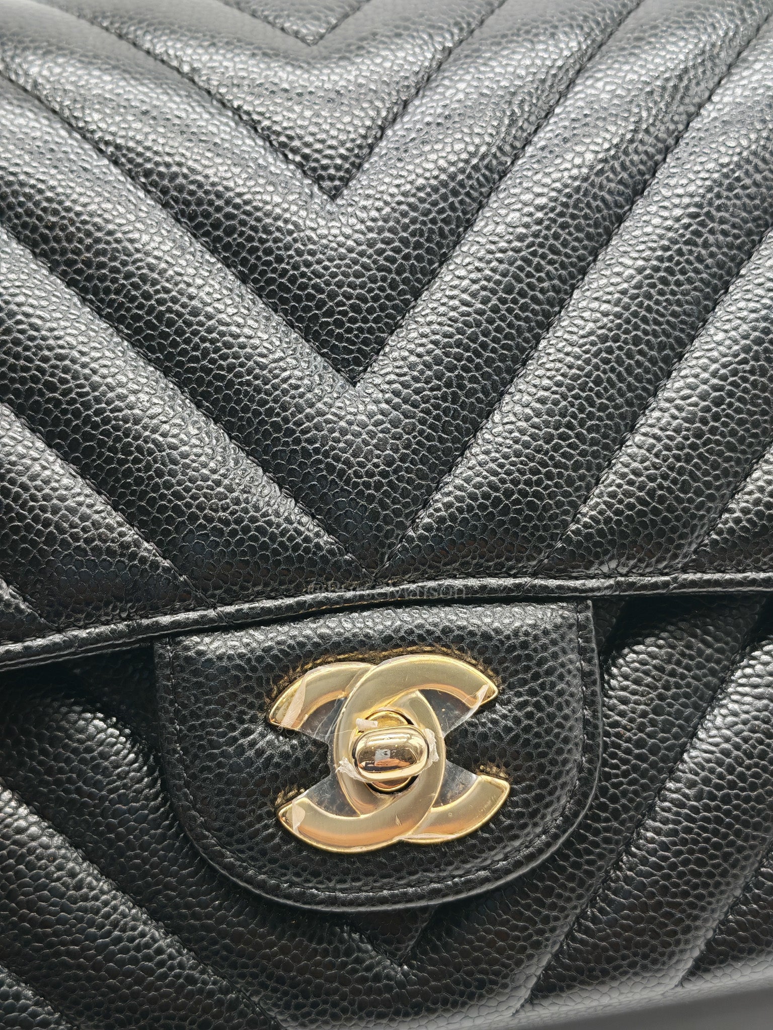 Classic Double Flap in Black Chevron Caviar Leather & Gold Hardware Medium Series 30