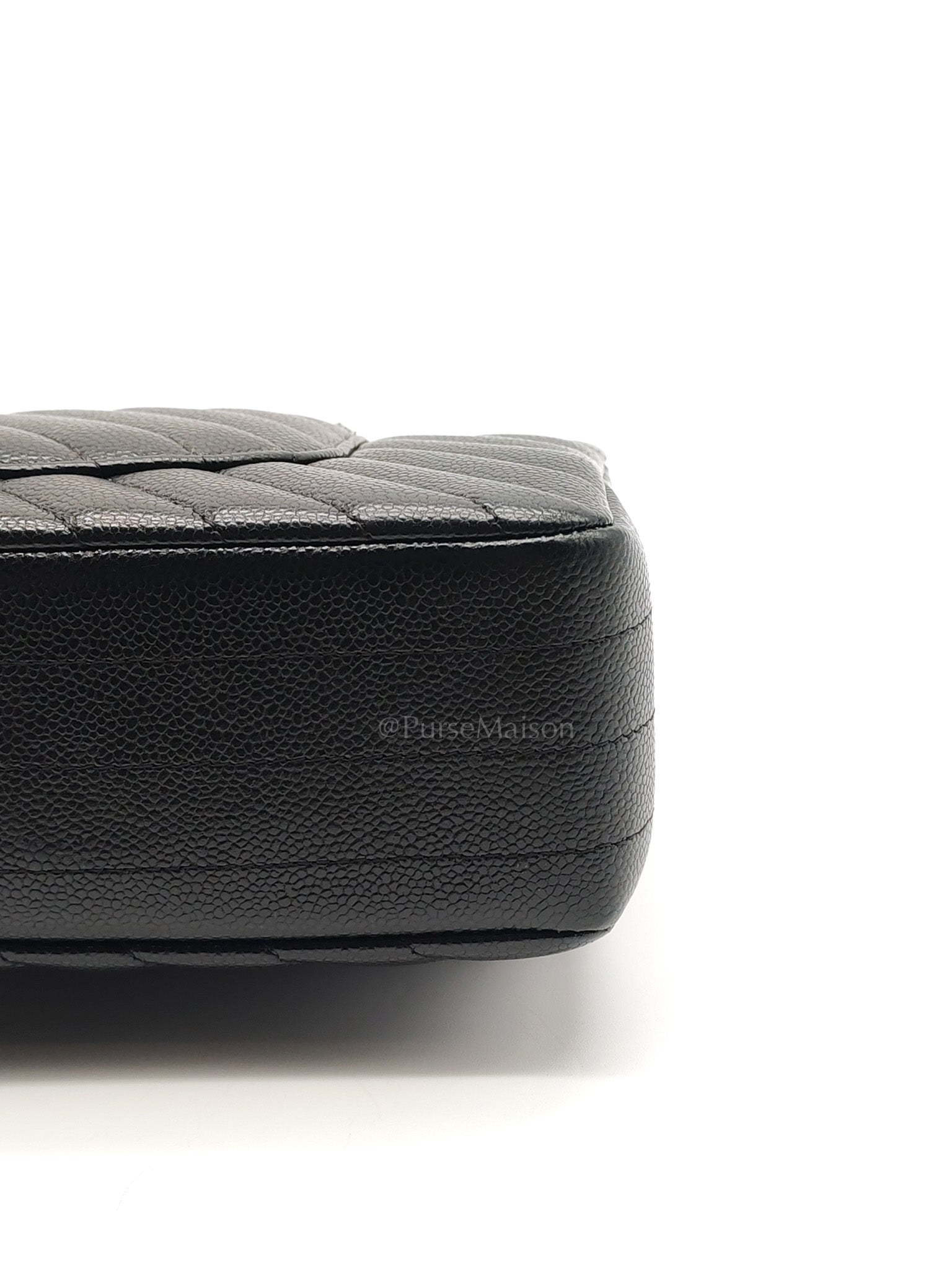Classic Double Flap in Black Chevron Caviar Leather & Gold Hardware Medium Series 30