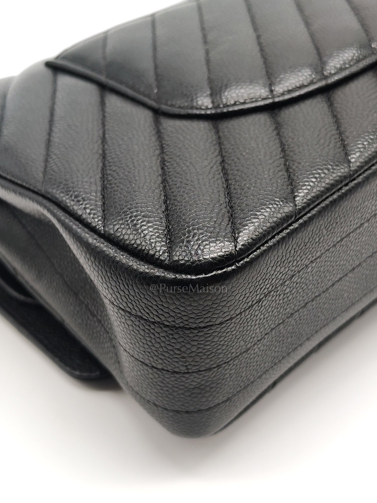 Classic Double Flap in Black Chevron Caviar Leather & Gold Hardware Medium Series 30